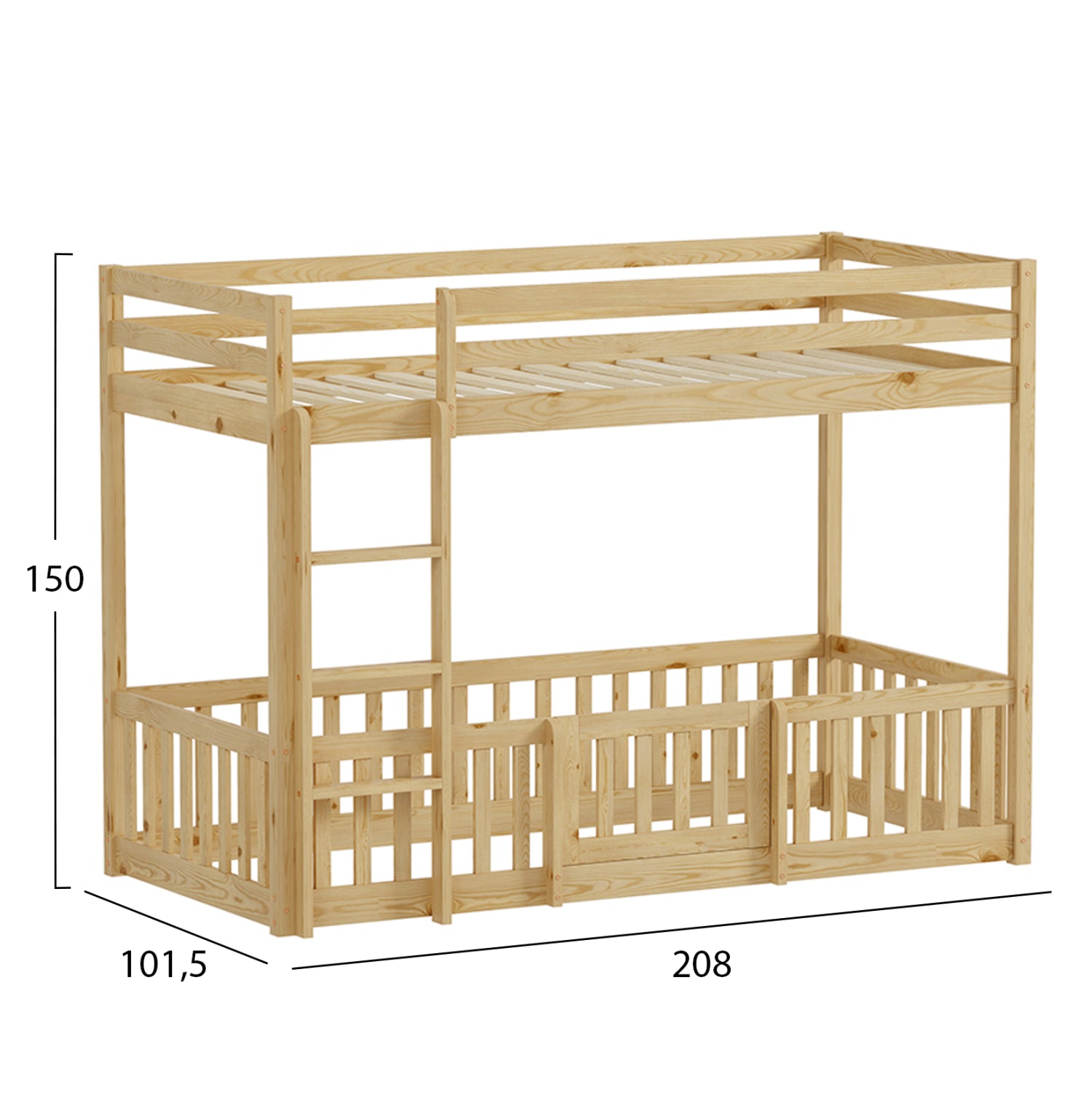 Легло Монтесори цвят натурал с място за игра за матрак 90/190см