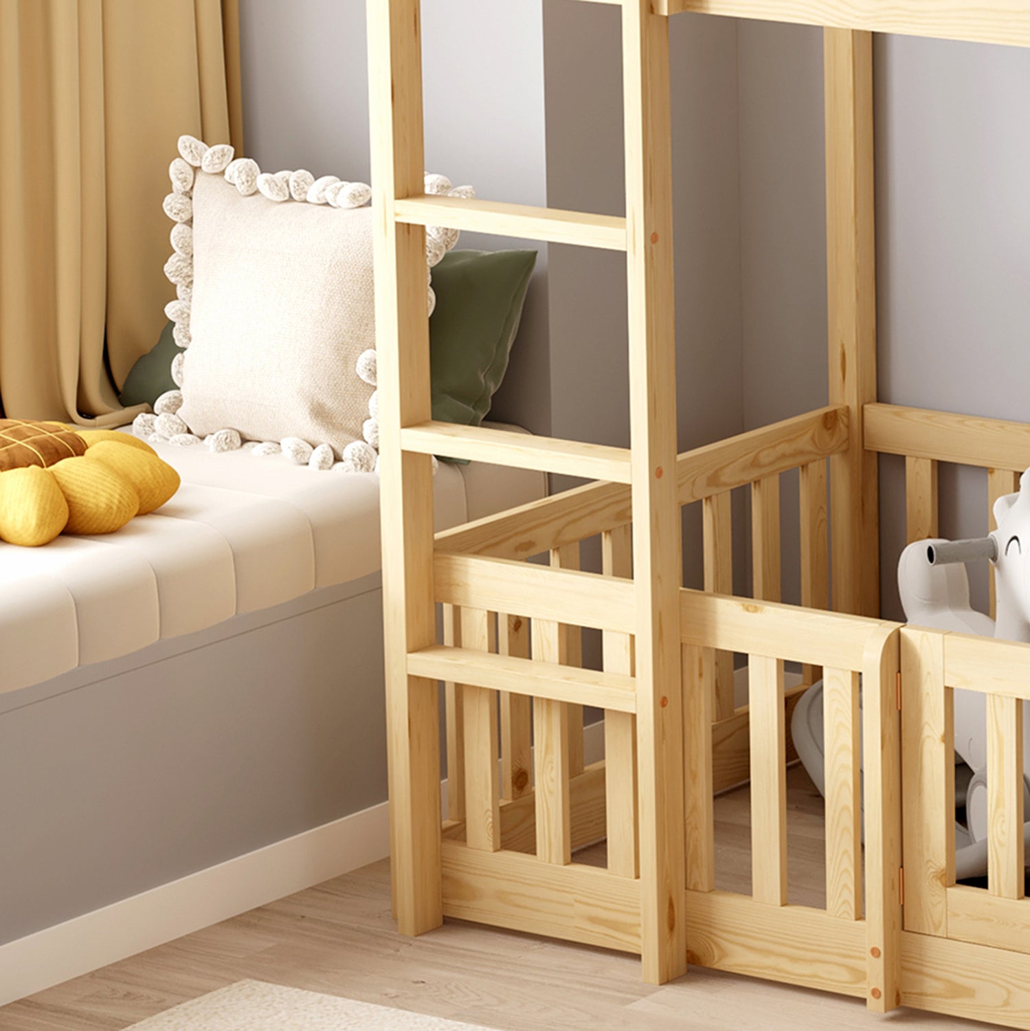 Легло Монтесори цвят натурал с място за игра за матрак 90/190см