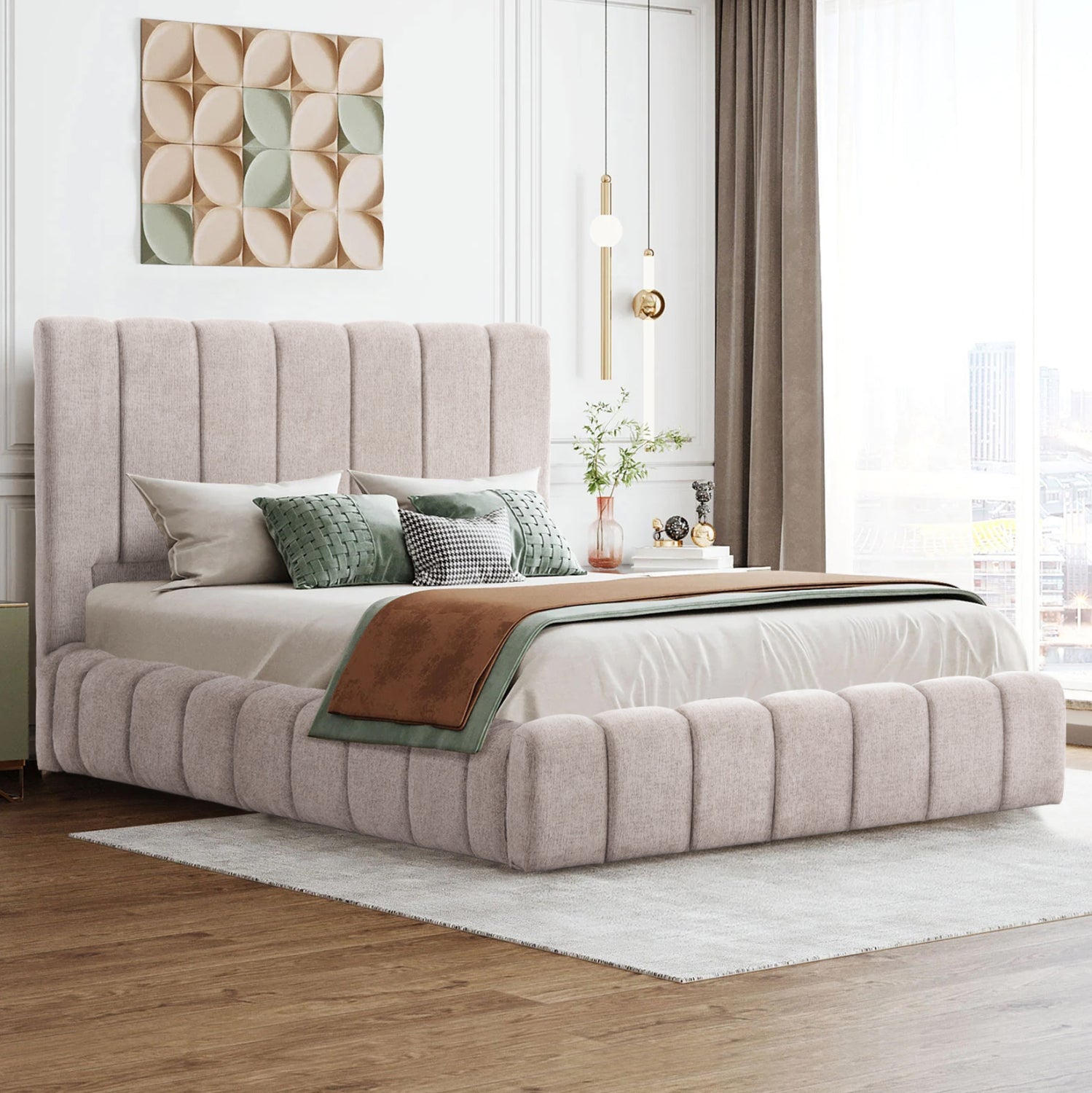 Легло REMO с място за съхранение теди плат бежов-за матрак 160x200см