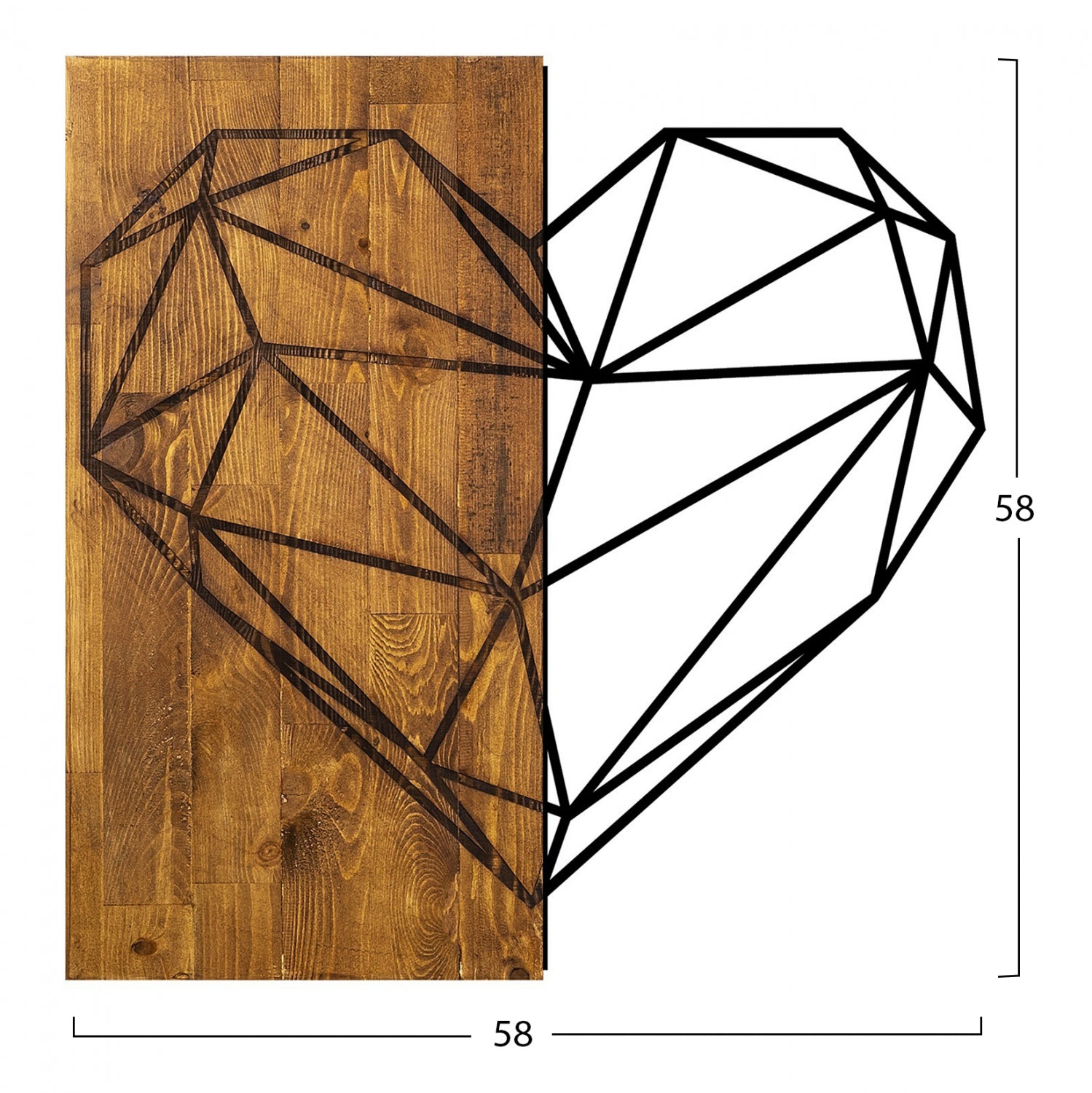 Декорация метално сърце и дърво 58x58
