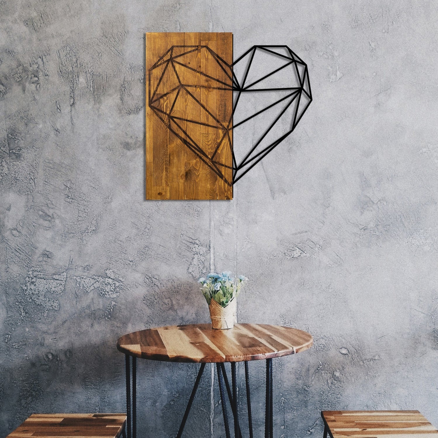 Декорация метално сърце и дърво 58x58