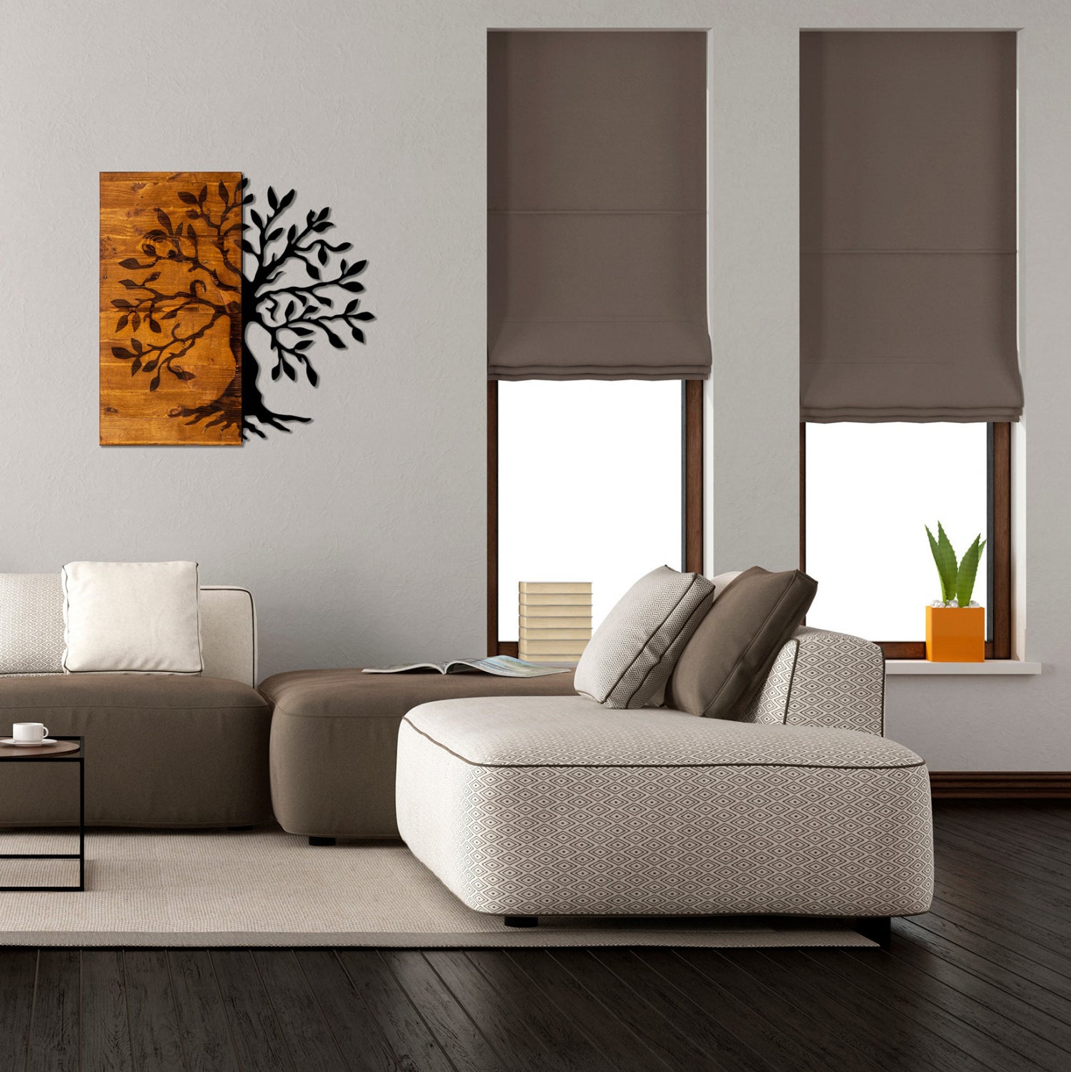 Декорация дървена с метално дърво  58X58