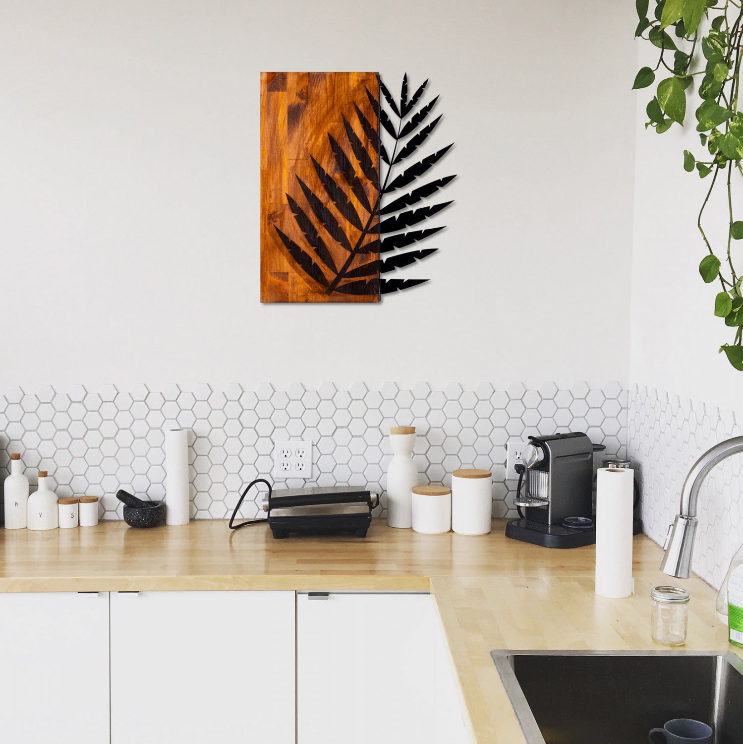 Декорация метални листа и дърво 50Χ58