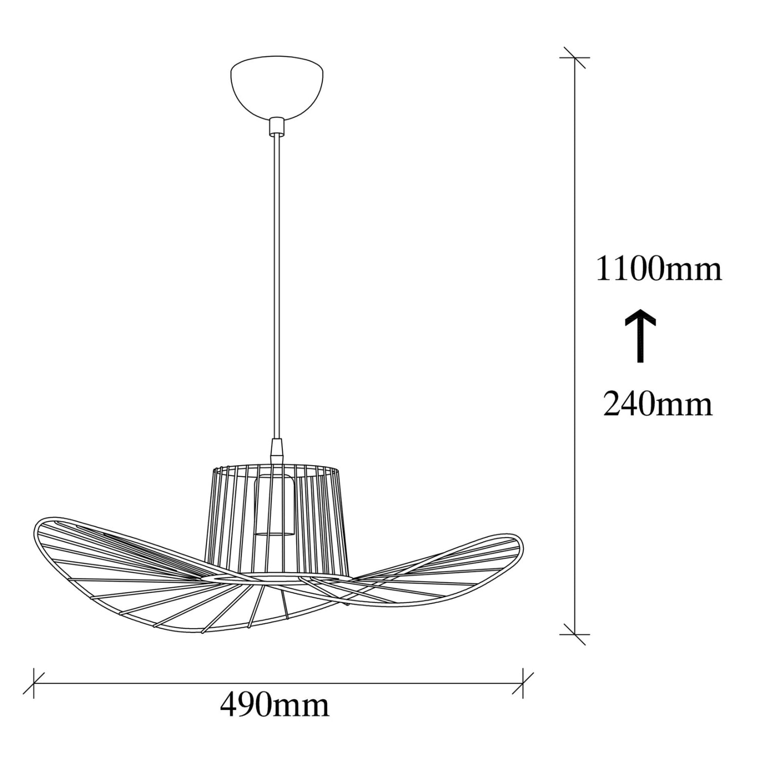 Черна висяща метална лампа 49x110 см