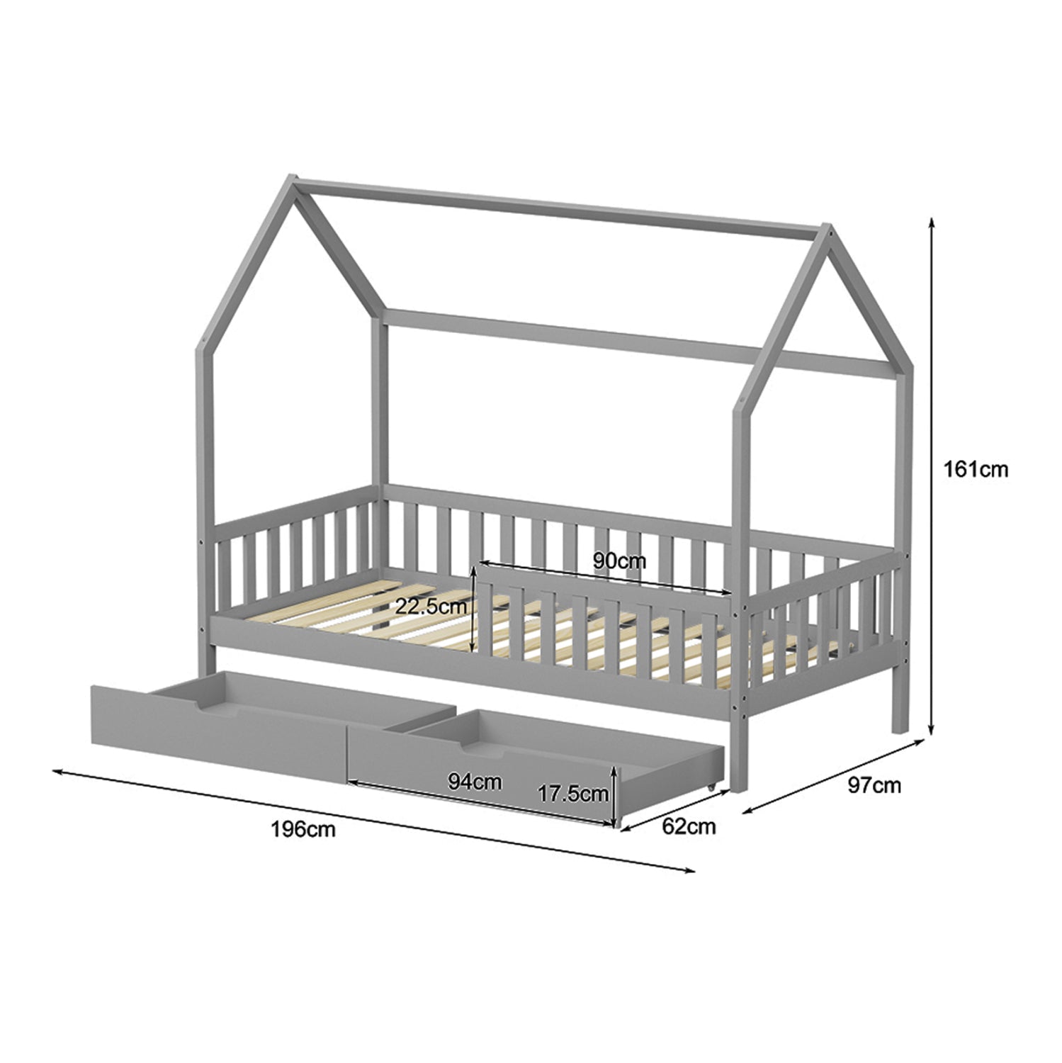 Легло PHYLLIS  сив цвят 196x97x161