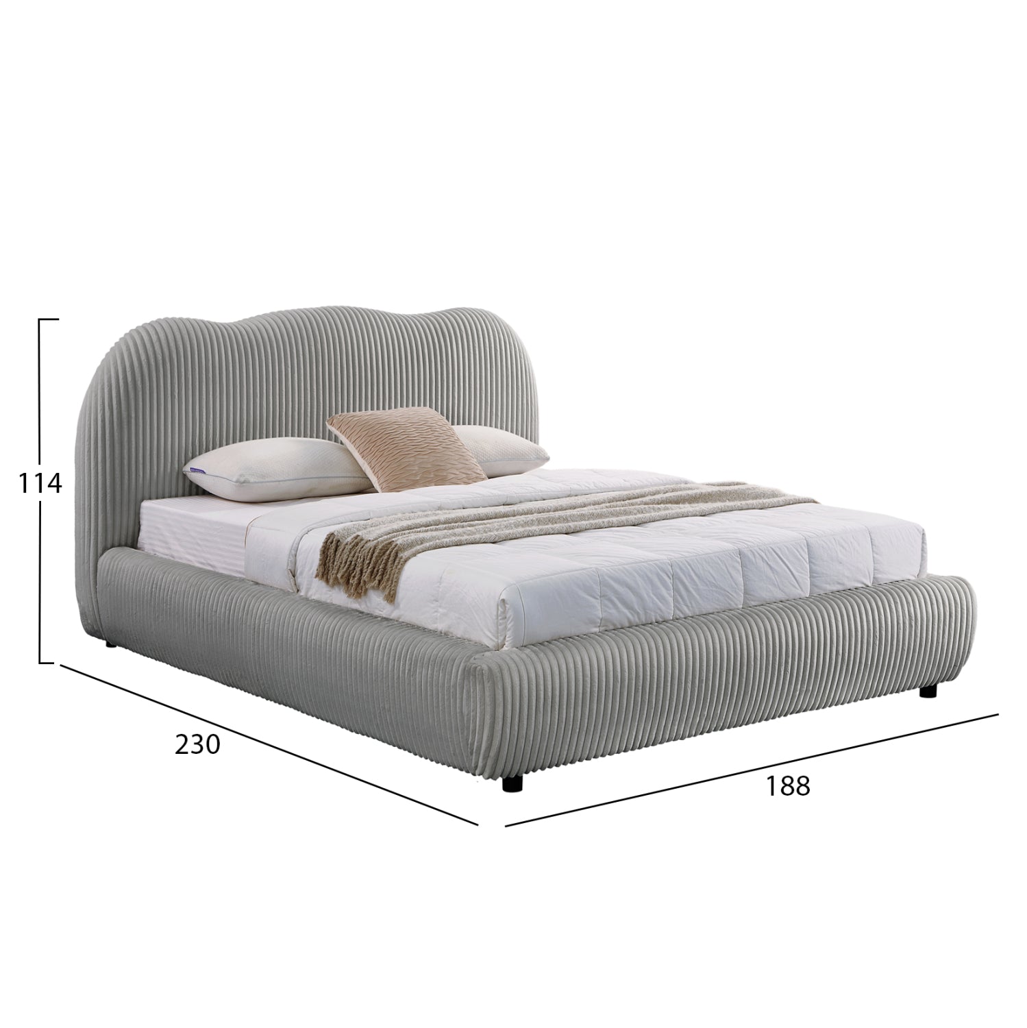 Двойно легло с място за съхранение KALLY сива дамаска за матрак 160x200cm