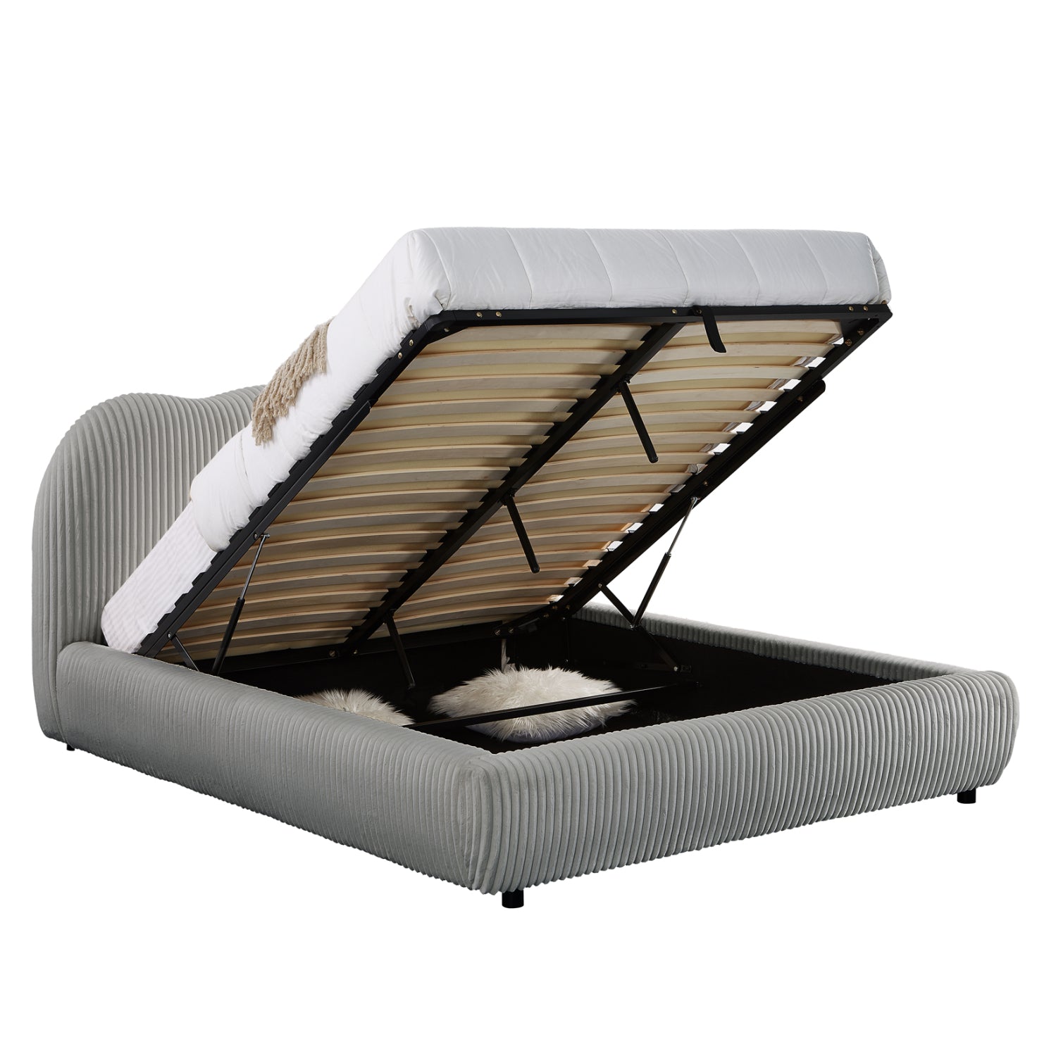 Двойно легло с място за съхранение KALLY сива дамаска за матрак 160x200cm