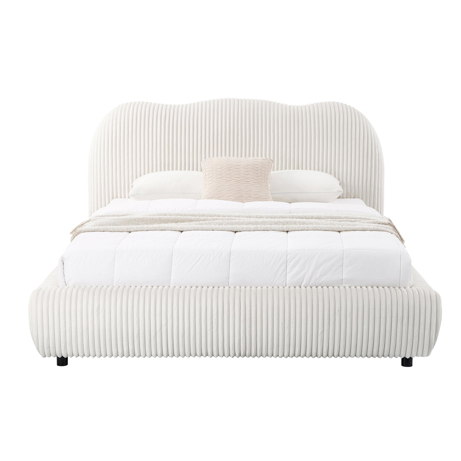 Двойно легло с място за съхранение KALLY бежов плат изкуствена кожа--матрак 160x200см