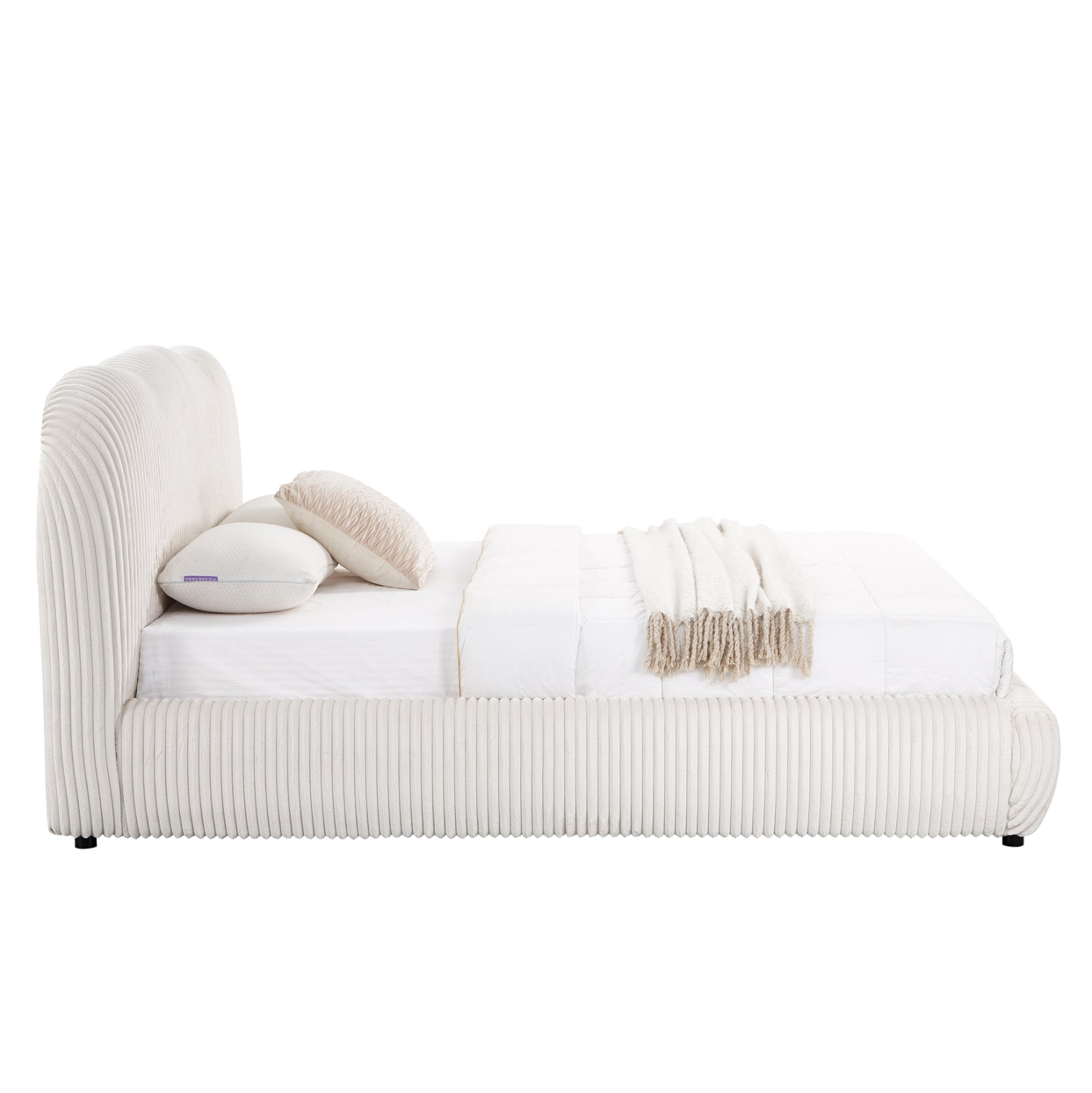 Двойно легло с място за съхранение KALLY бежов плат изкуствена кожа--матрак 160x200см