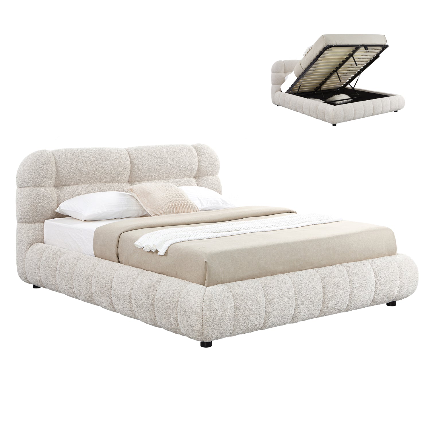 Легло BUBBLE  букле бежов цвят 160x200см