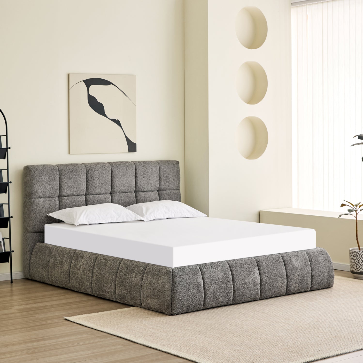 Двойно легло EDDY сиво букле и място за съхранение -за матрак 160x200см