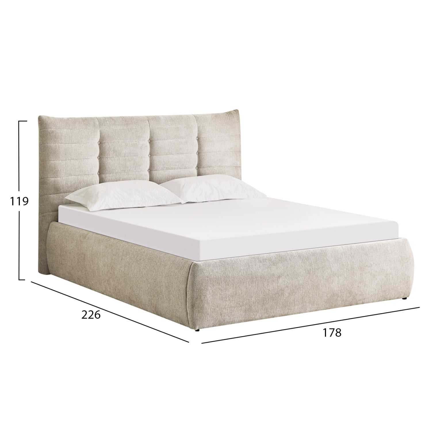 Двойно легло Sandra бежов плат и място за съхранение за матрак 160x200см