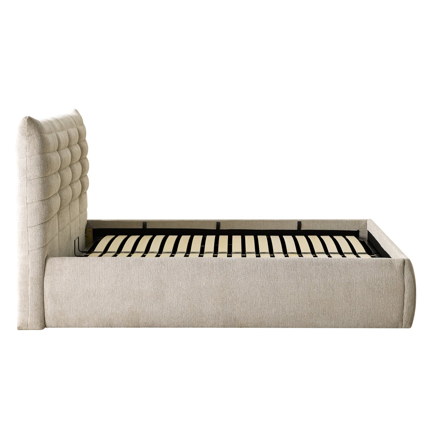 Двойно легло Sandra бежов плат и място за съхранение за матрак 160x200см