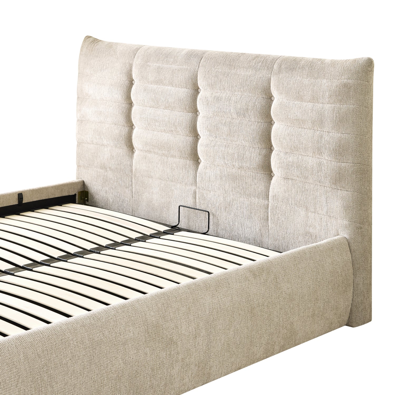 Двойно легло Sandra бежов плат и място за съхранение за матрак 160x200см