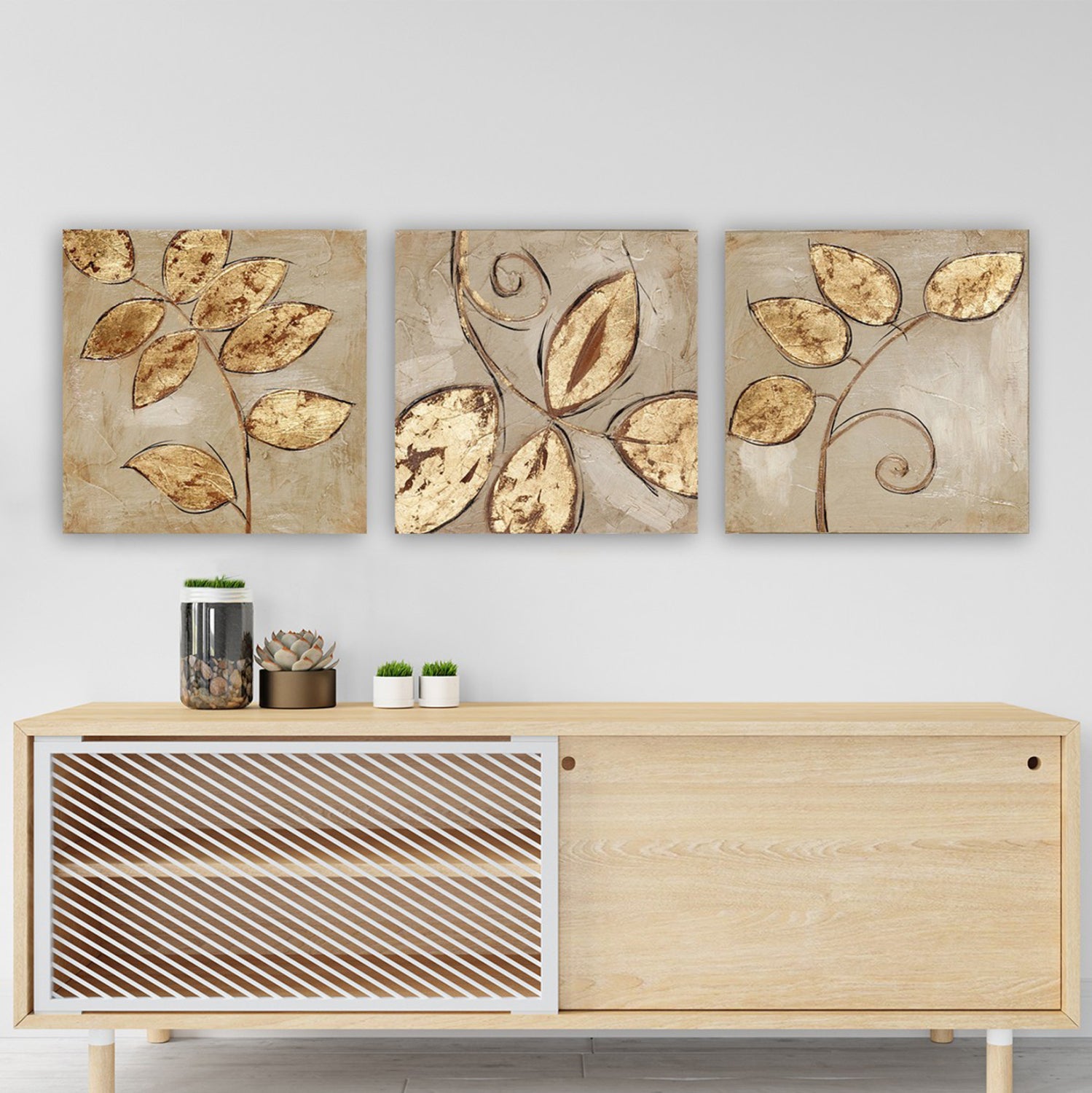 Платно картина триптих златни листа 90х3х30см.