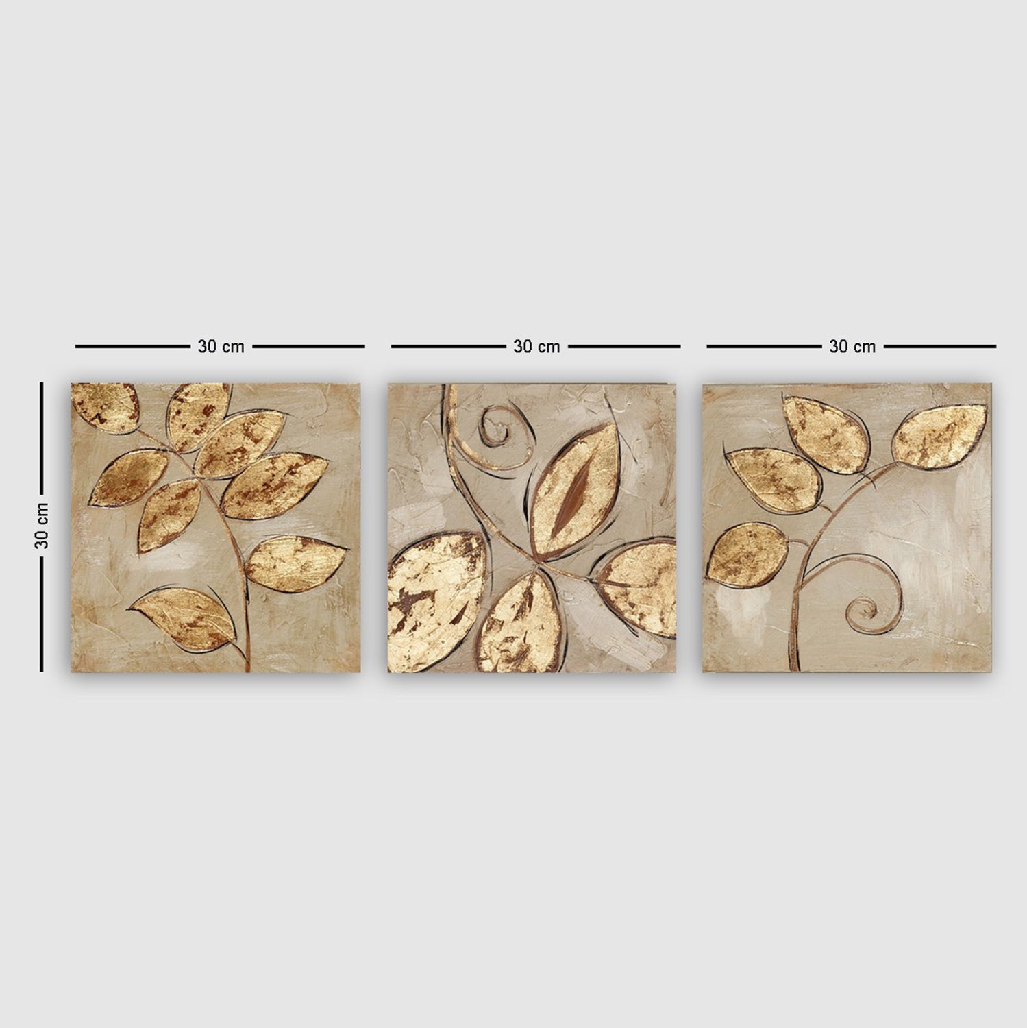 Платно картина триптих златни листа 90х3х30см.