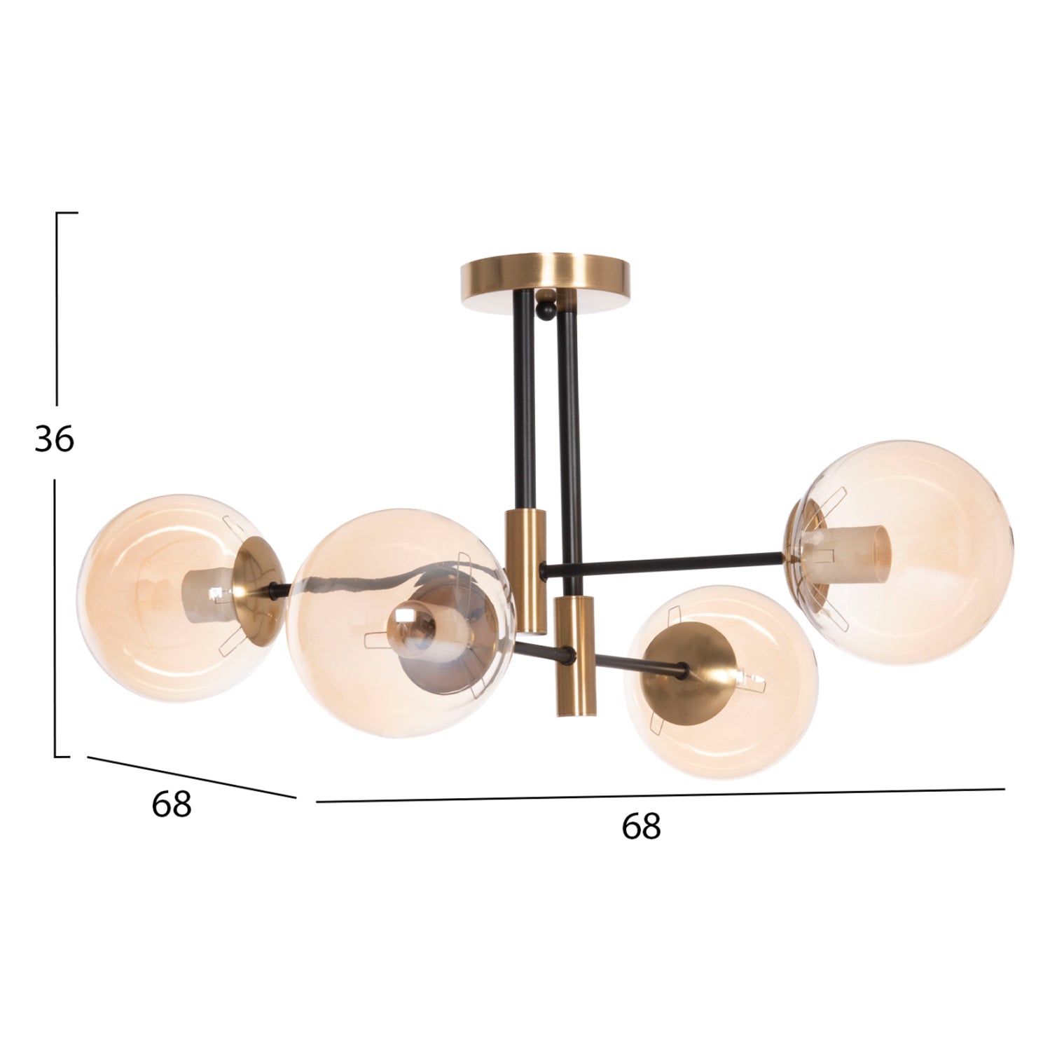 Таванна лампа Dremp черен-златист цвят 68x68x36см