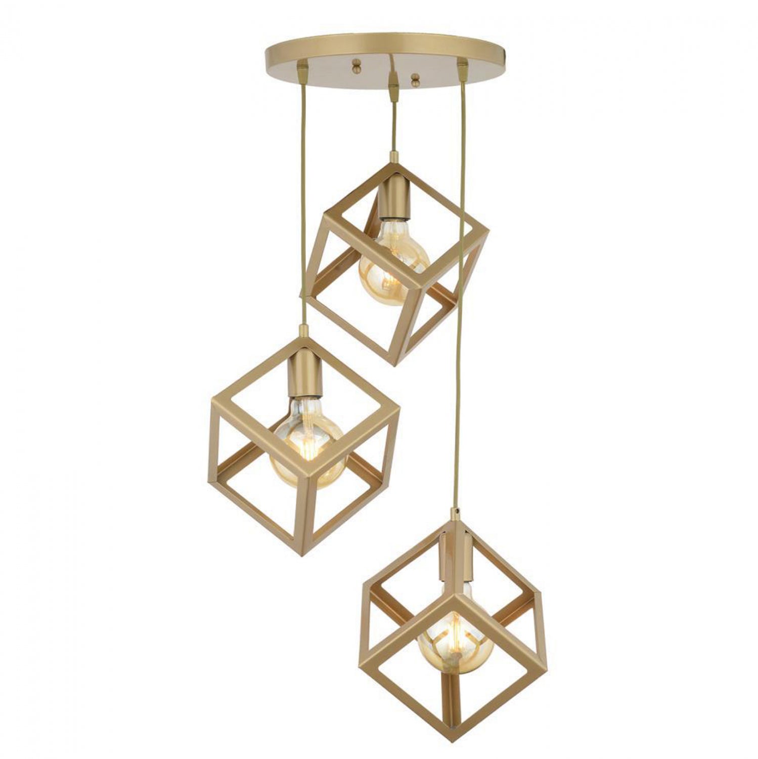 Плафон с 3 кубични лампи металик злато 35x80h см.