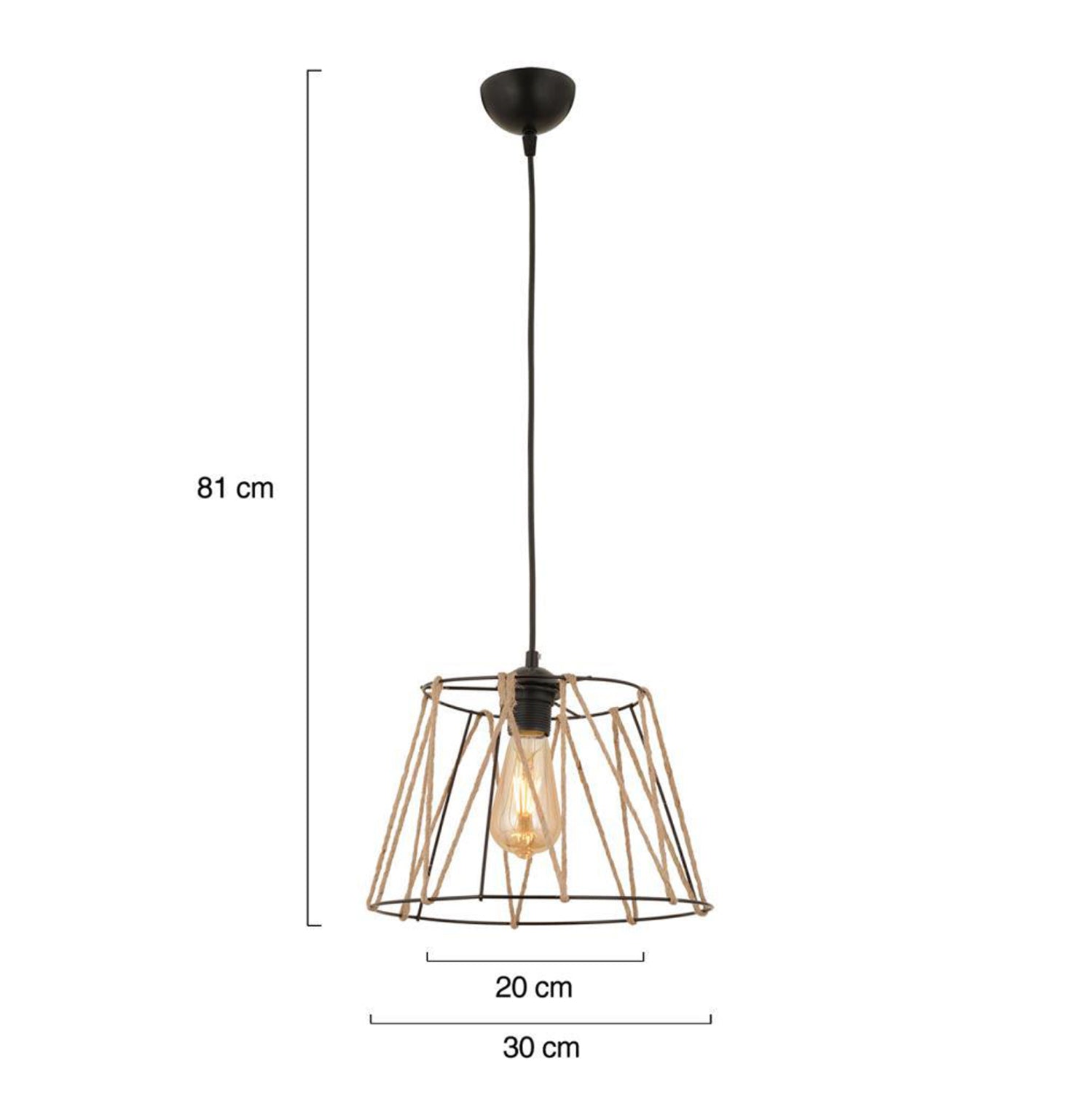 Таванна лампа Хана черен-естествен цвят  Φ30x81см