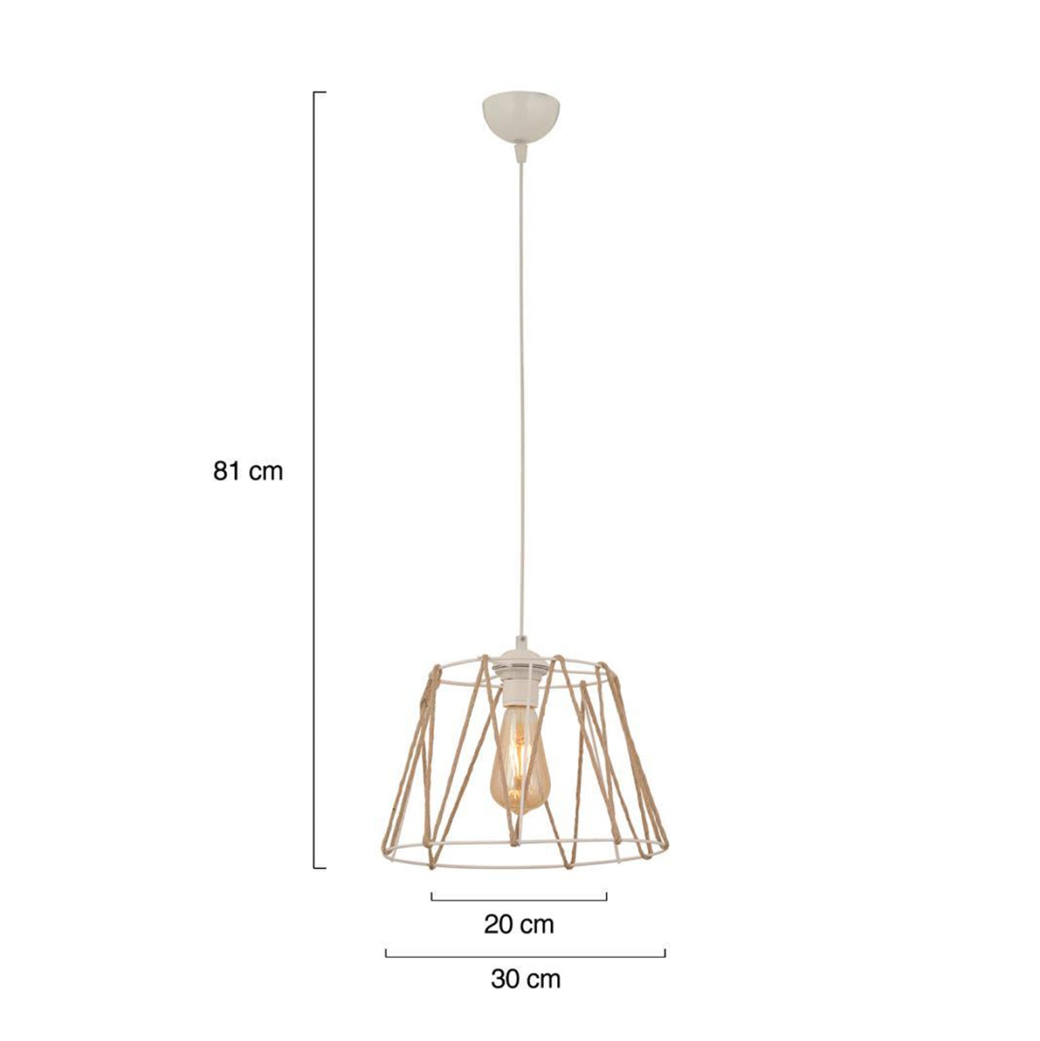 Метален бял плафон с бежово въже φ30x81см.