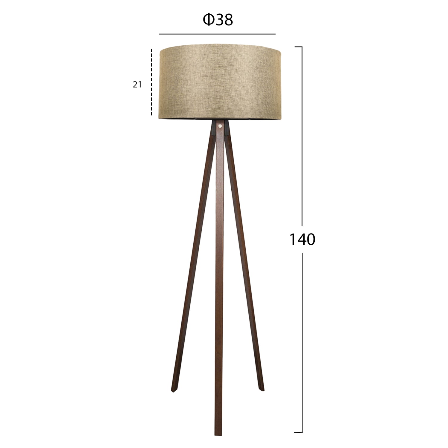 Дървена подова лампа CRUZ орех с кафява шапка φ38x140см