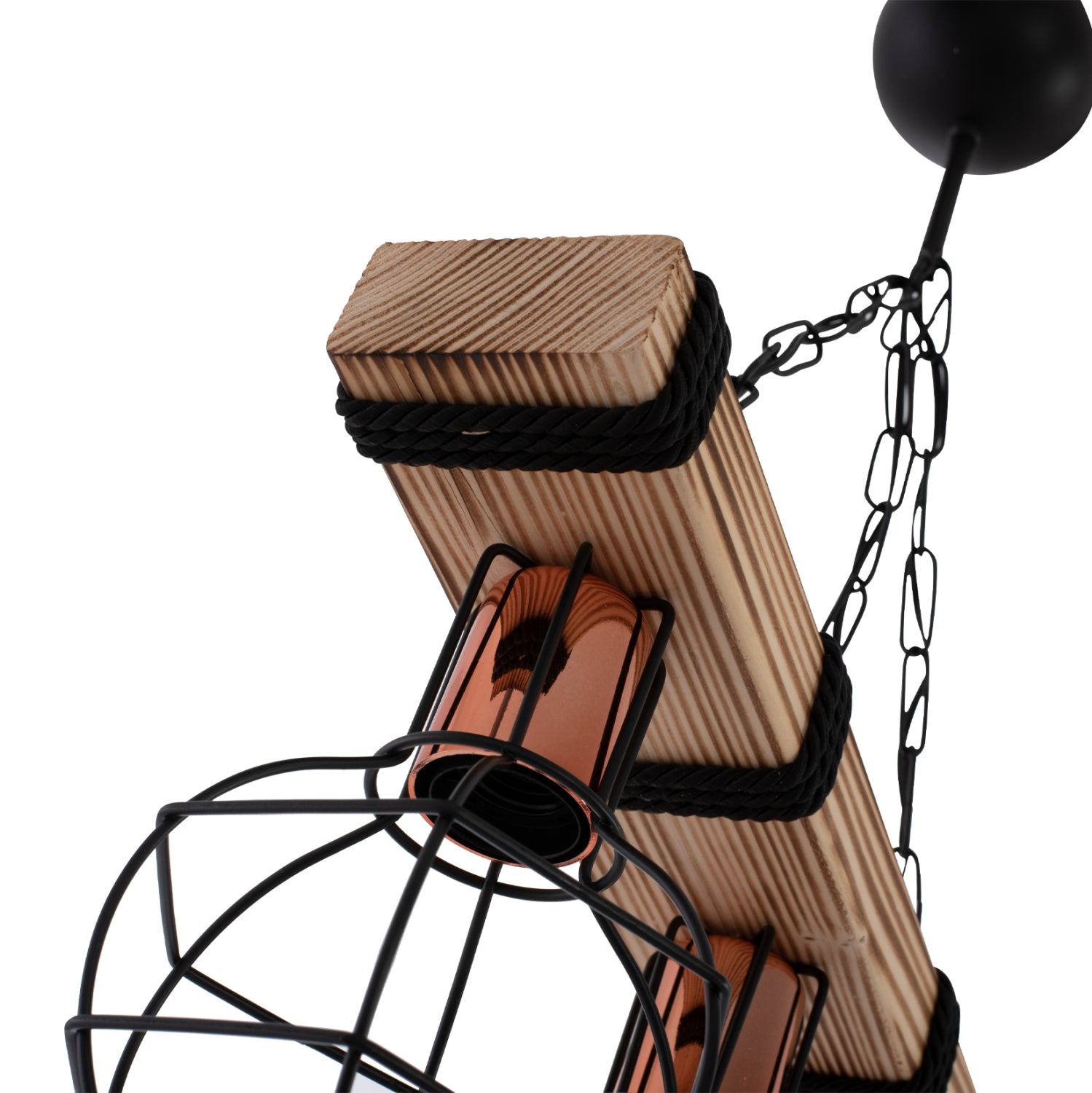 Таванен аптон с 3 лампи с дървена и метална мрежа 50x16x65см