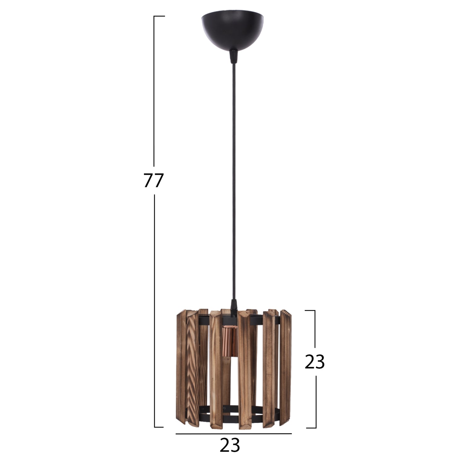 Таванна лампа 7704 метал-дърво естествен -черен цвят Φ23x77см