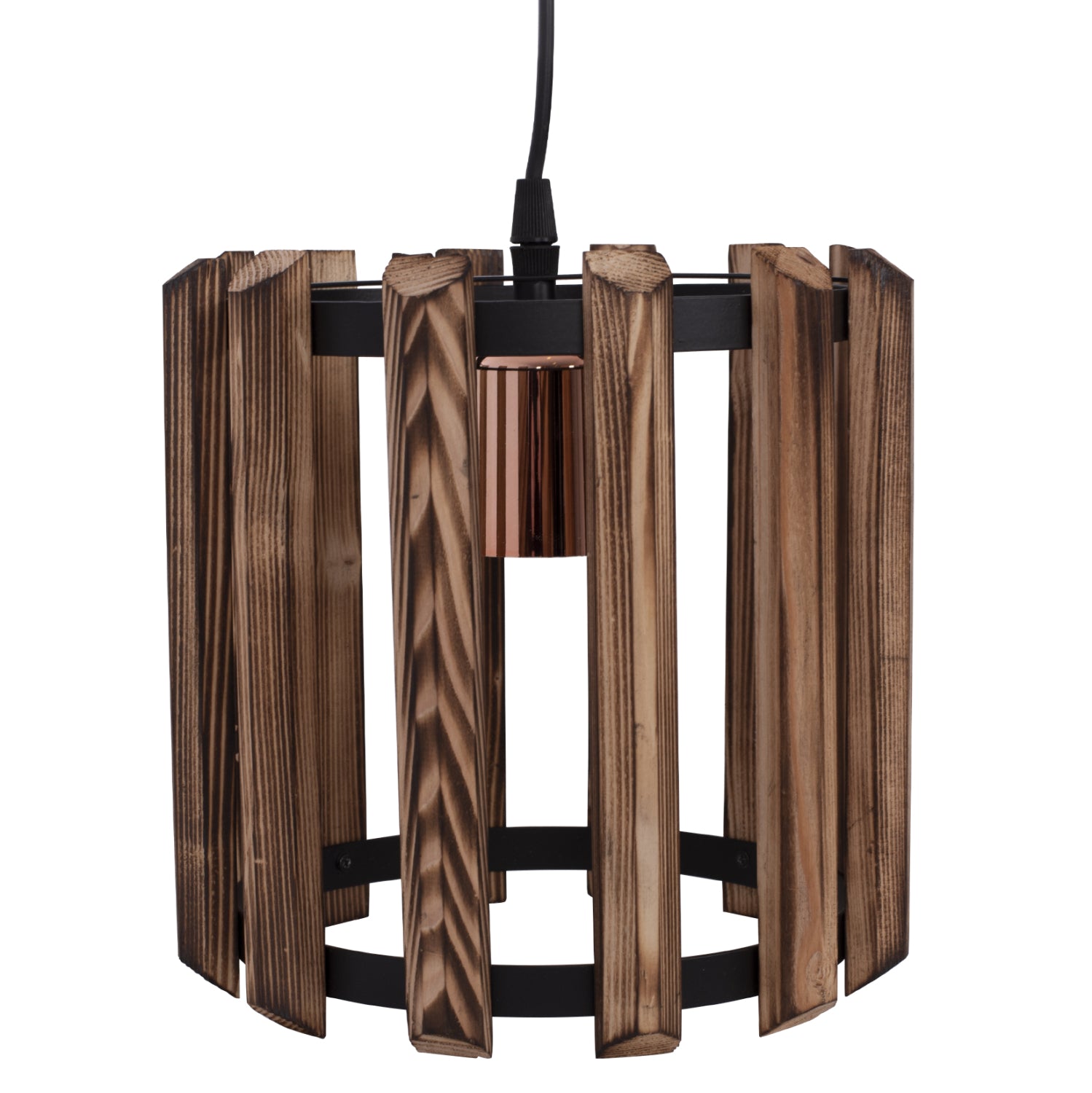 Таванна лампа 7704 метал-дърво естествен -черен цвят Φ23x77см