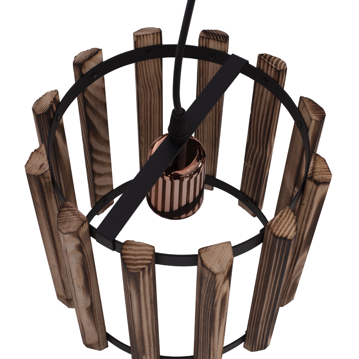 Таванна лампа 7704 метал-дърво естествен -черен цвят Φ23x77см