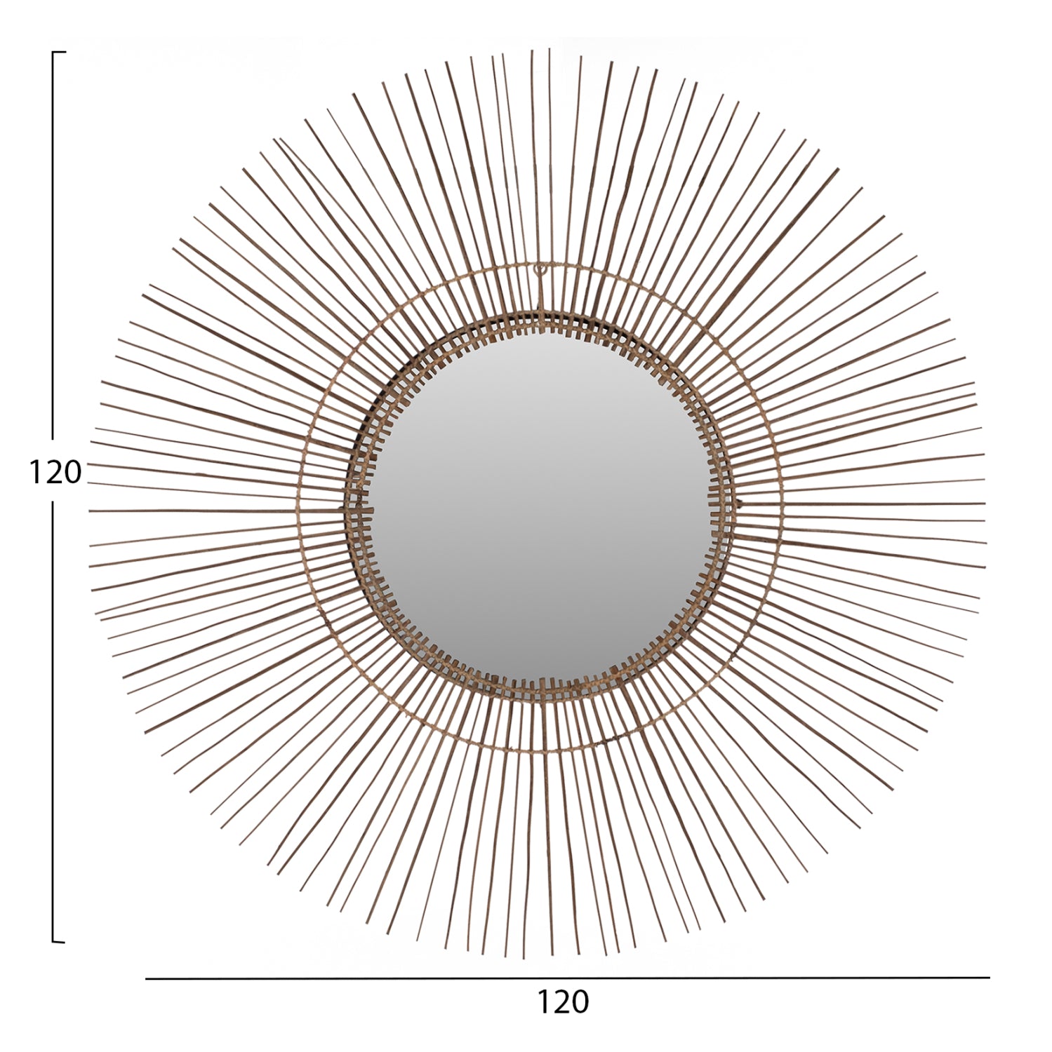 Кръгло стенно огледало с кокосови пръчици в натурален цвят 120x4x120см