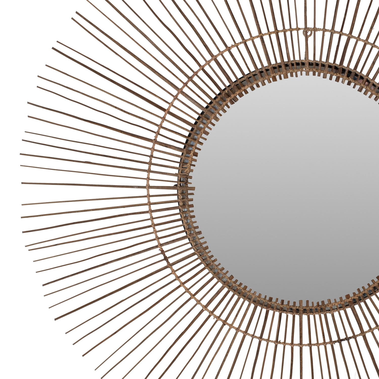 Кръгло стенно огледало с кокосови пръчици в натурален цвят 120x4x120см