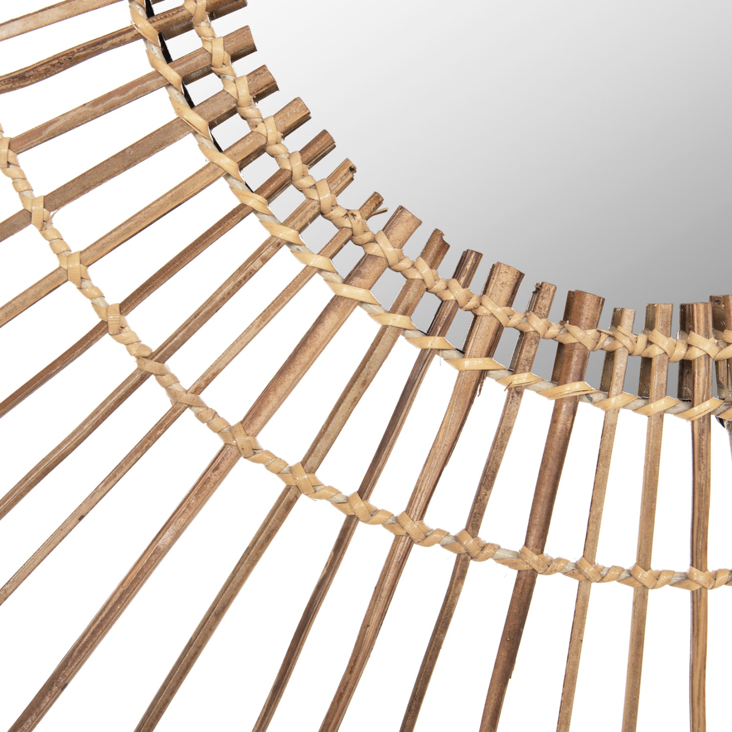 Огледало с рамка от кокосови пръчици ф85 -цвят натурал
