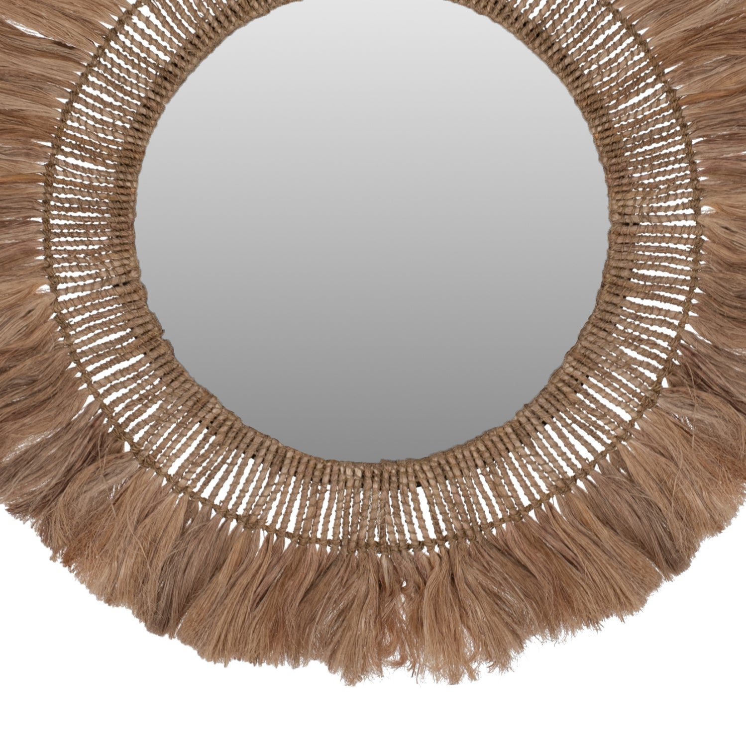 Кръгло стенно огледало с амбака влакна в естествен цвят 90x4x90см