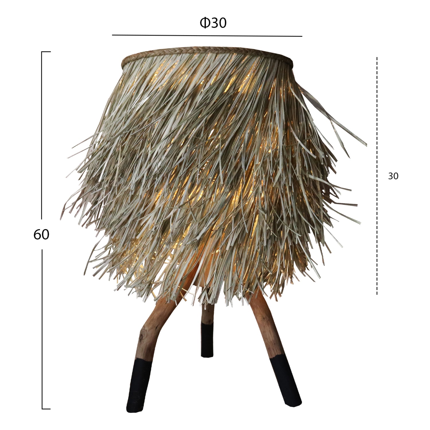 Настолна лампа Тик естествен-черен цвят Φ30x30-60см