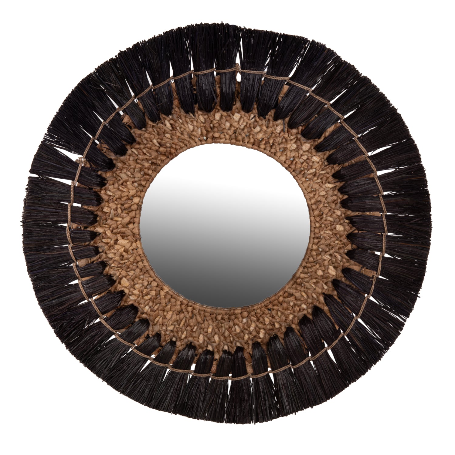 Огледало MENDONG ф70 -черен натурал с рамка от трева