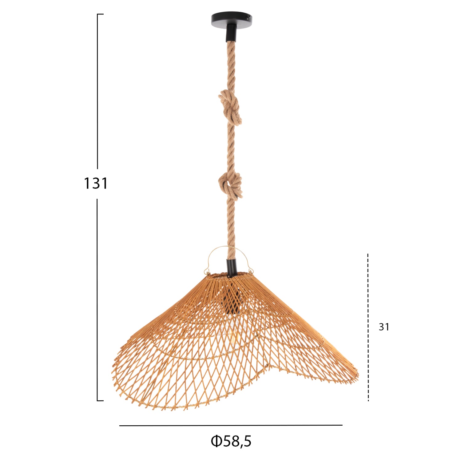 Таванна лампа КГ11925.01 въже и естествен ратан Φ58.5X131Hcm.