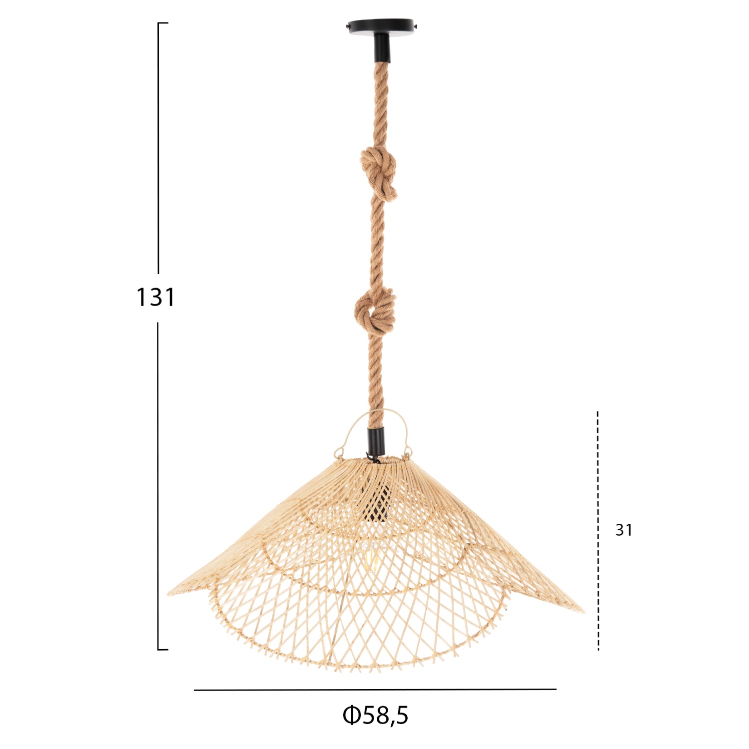 Таванна лампа въже и естествен ратан Φ58.5X131Hcm.