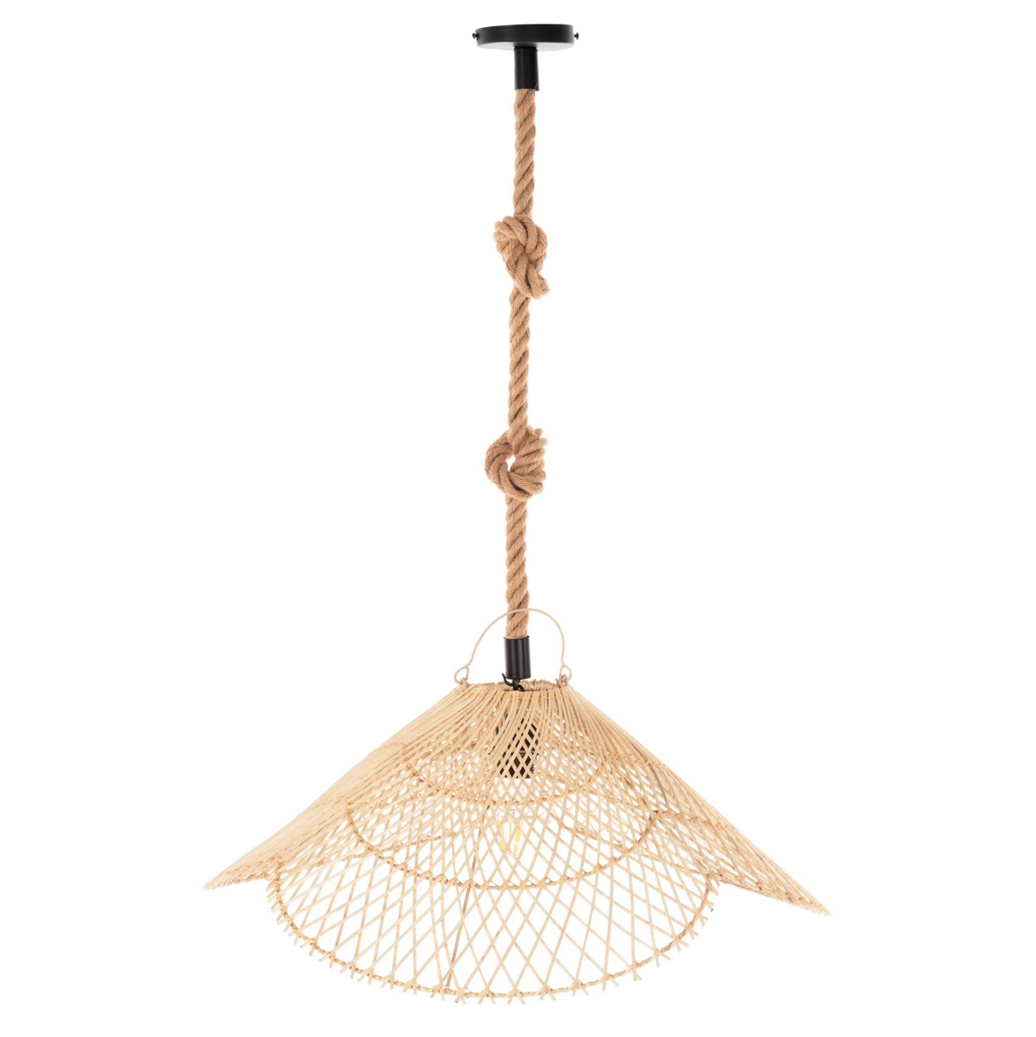 Таванна лампа въже и естествен ратан Φ58.5X131Hcm.