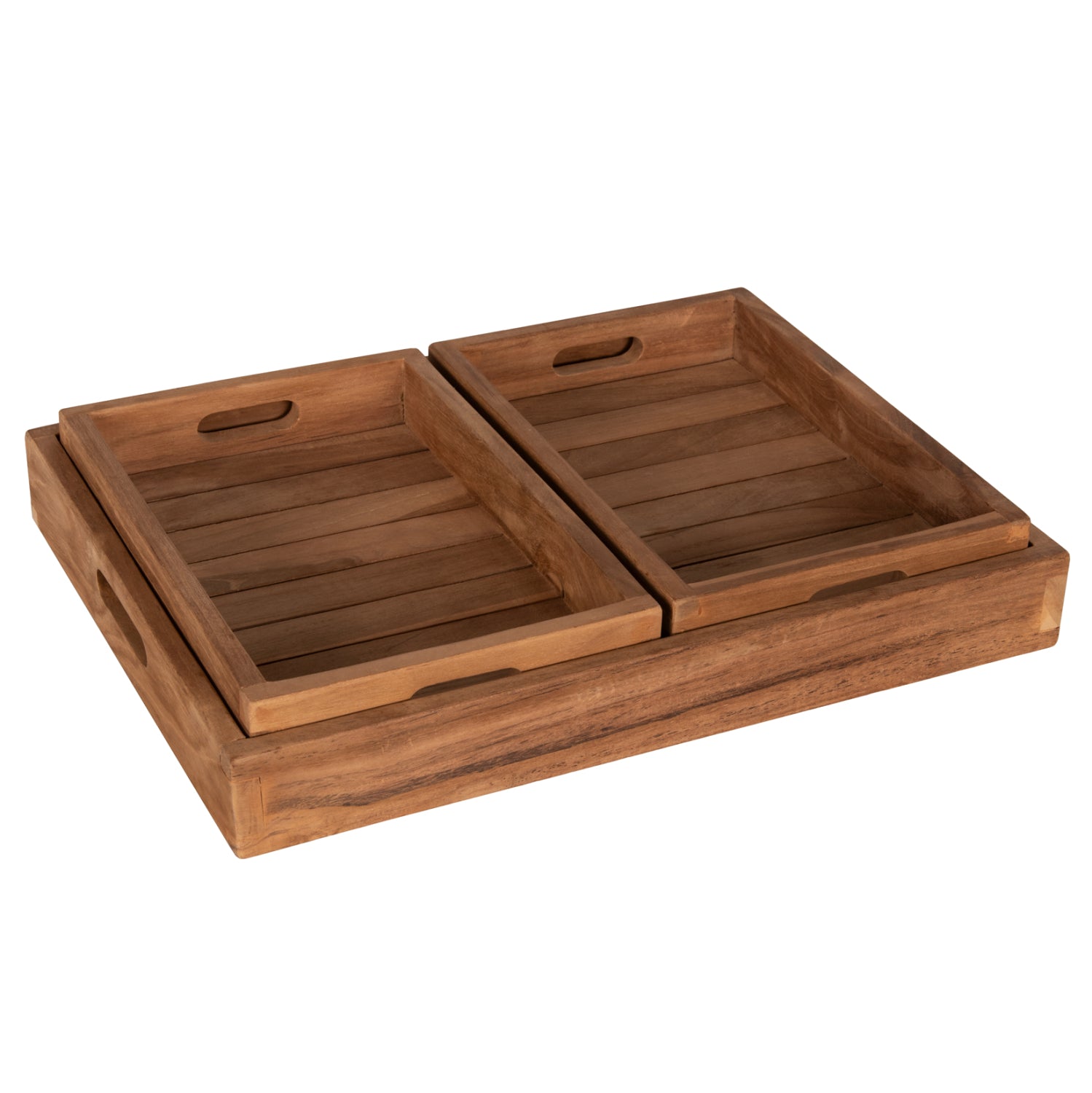 Комплект дървени подноси тиково дърво натурал 39x29x7