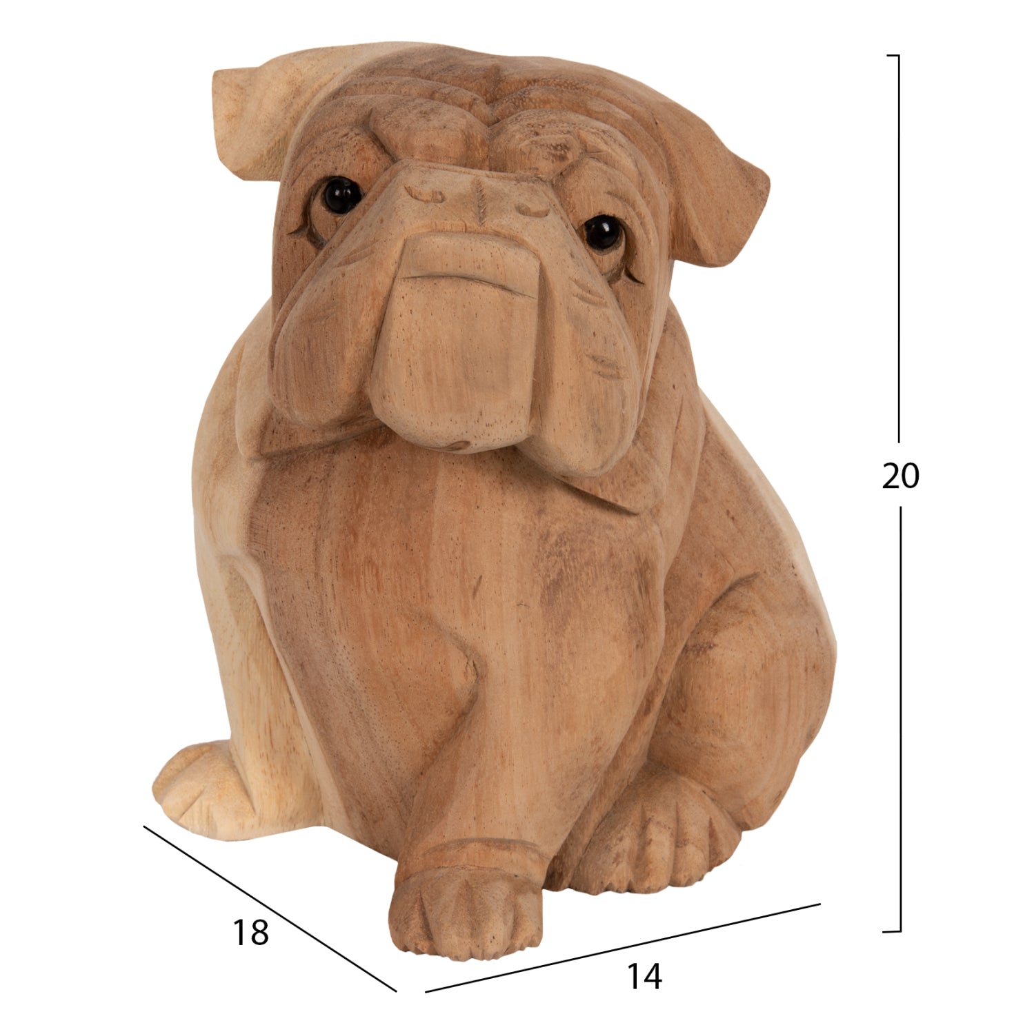 Декоративен настолен булдог от дърво suar в естествен цвят 18x14x20y см