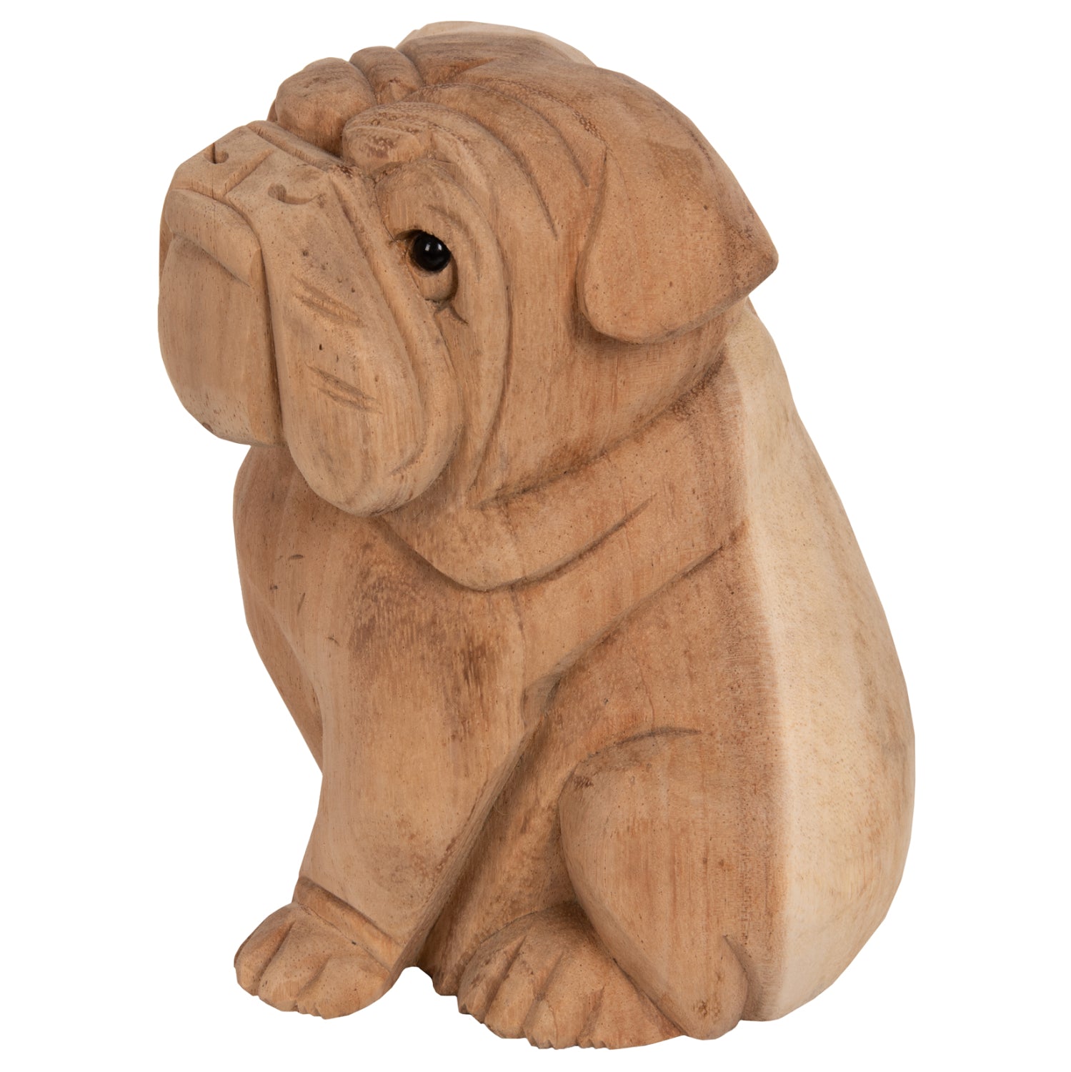 Декоративен настолен булдог от дърво suar в естествен цвят 18x14x20y см