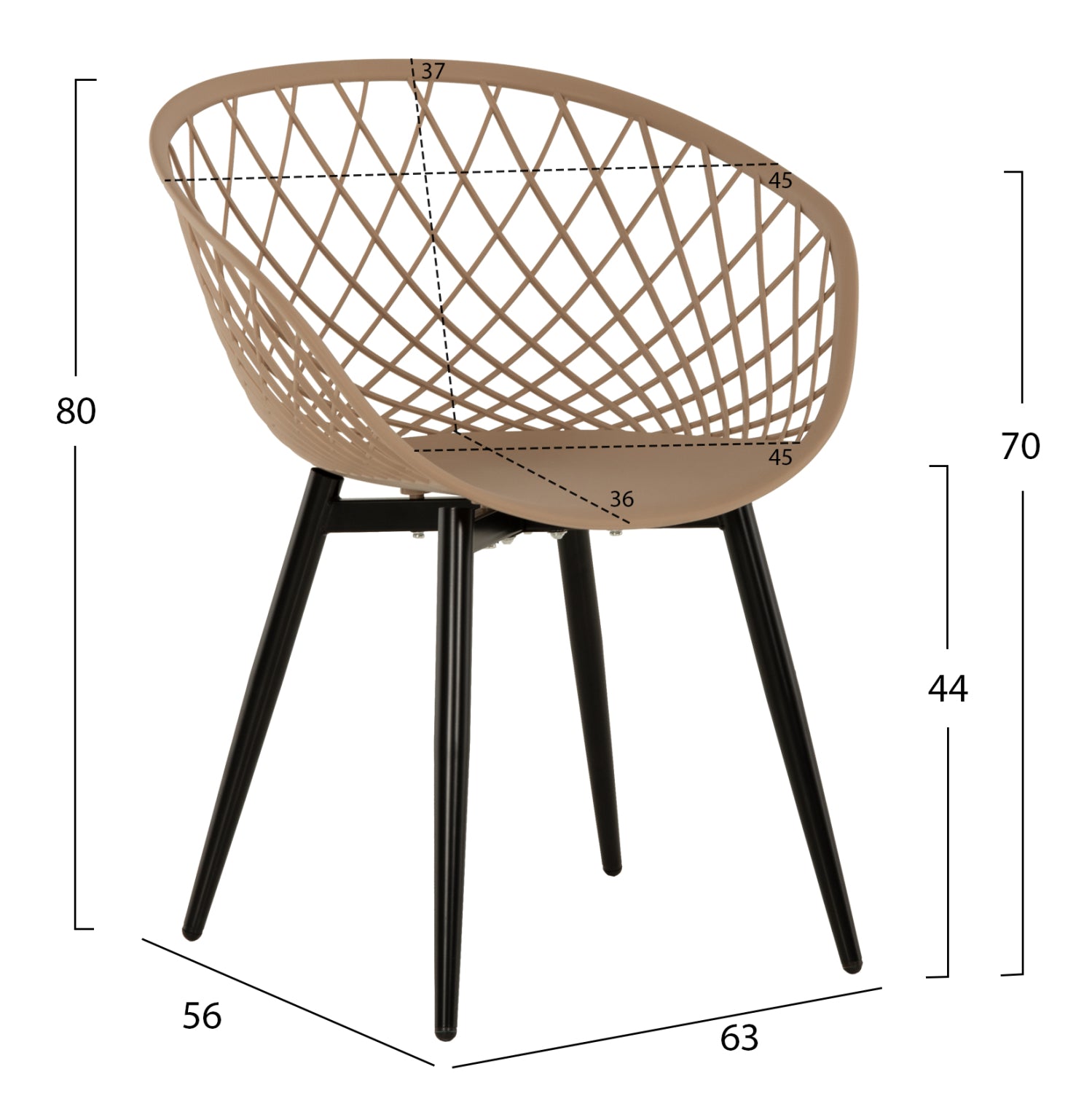 Кресло ARIADNE капучино - черни метални крака 63x56x80см
