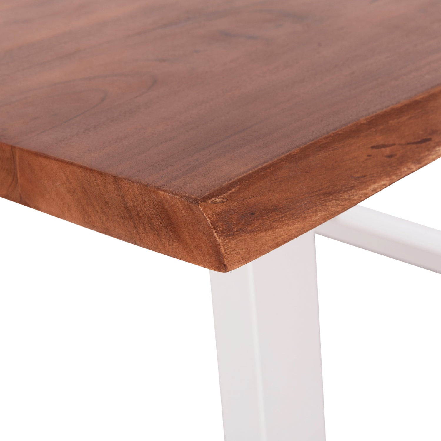 Трапезна маса Монтана акациево дърво 4см дебелина - бели крака 160х90х77см