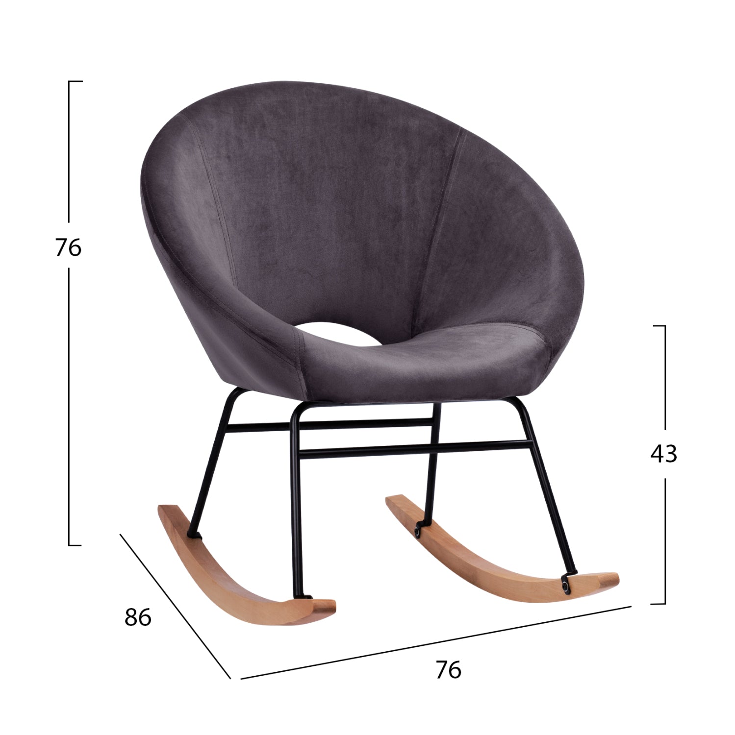 Кресло-люлка Паулина кадифе сив цвят 76X86X76