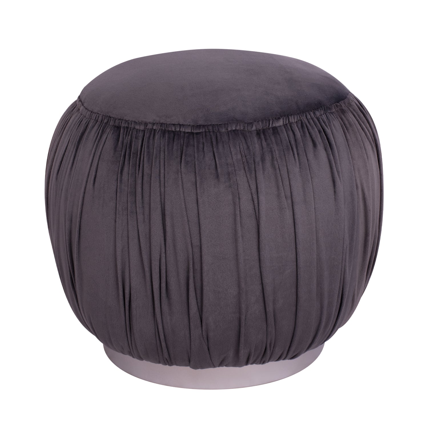 Табуретка Дерек сива кадифена, със сребърна основа  Φ45x40