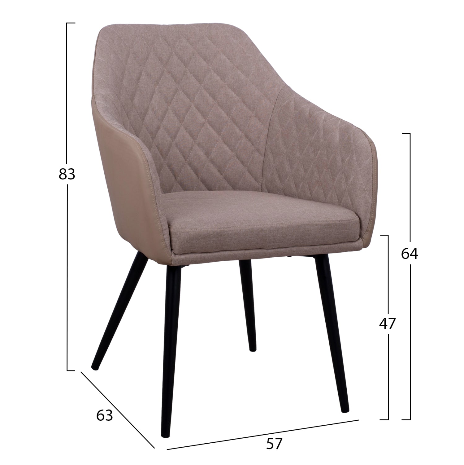 Кресло Чарли дамаска цвят черен-бежов 52x60x89