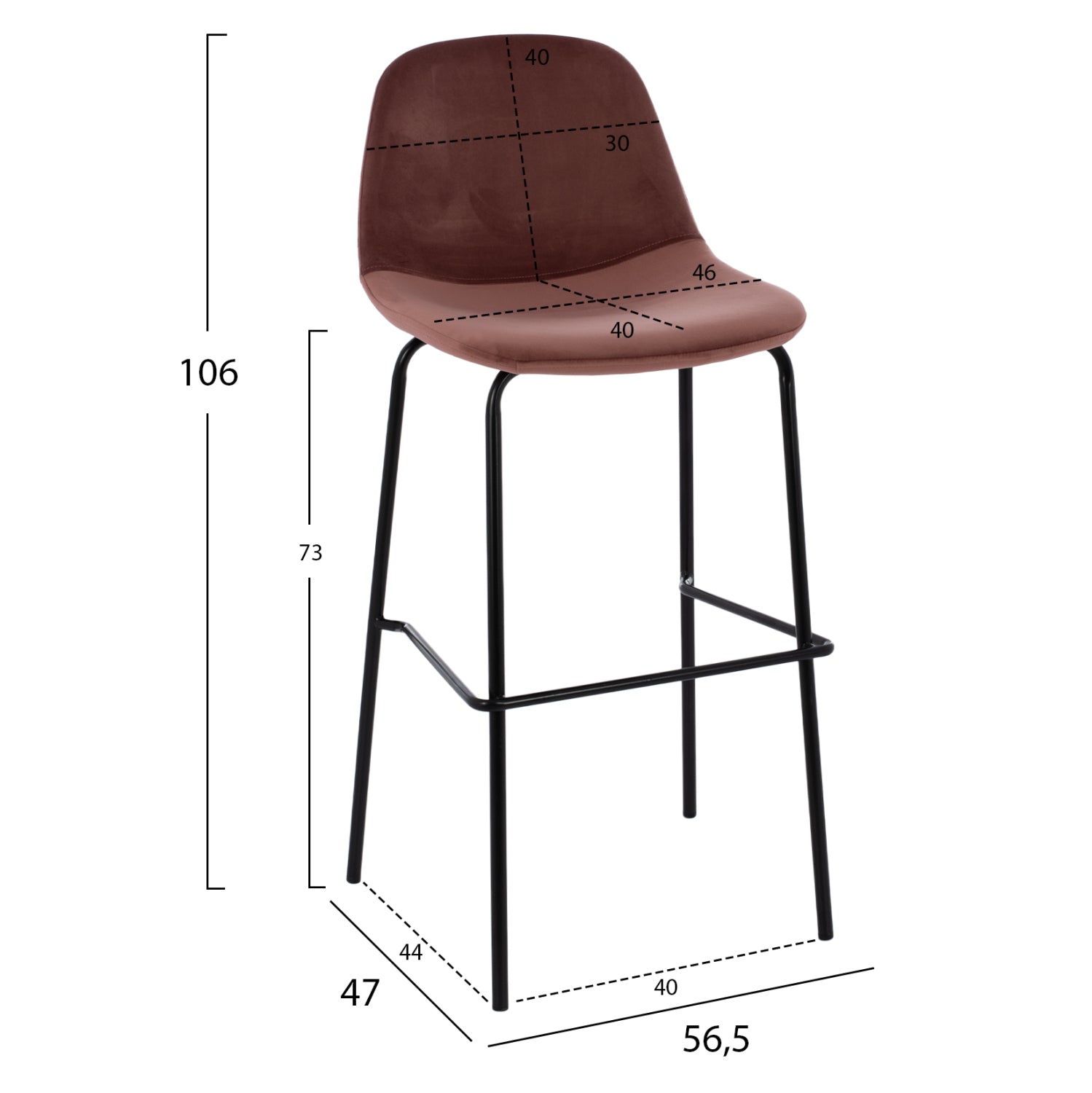 Бар стол VINCENT кадифе розов цвят