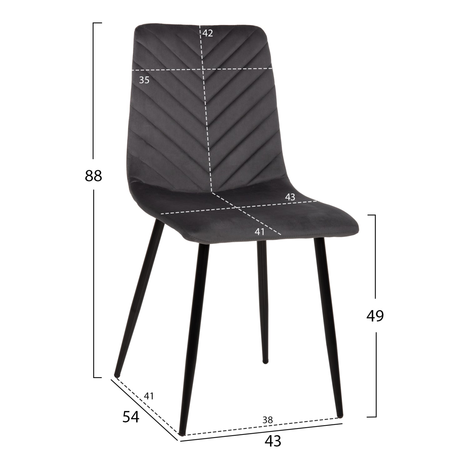 Стол latrell, сиво кадифе, с черни метални крака, 43x54x88 см