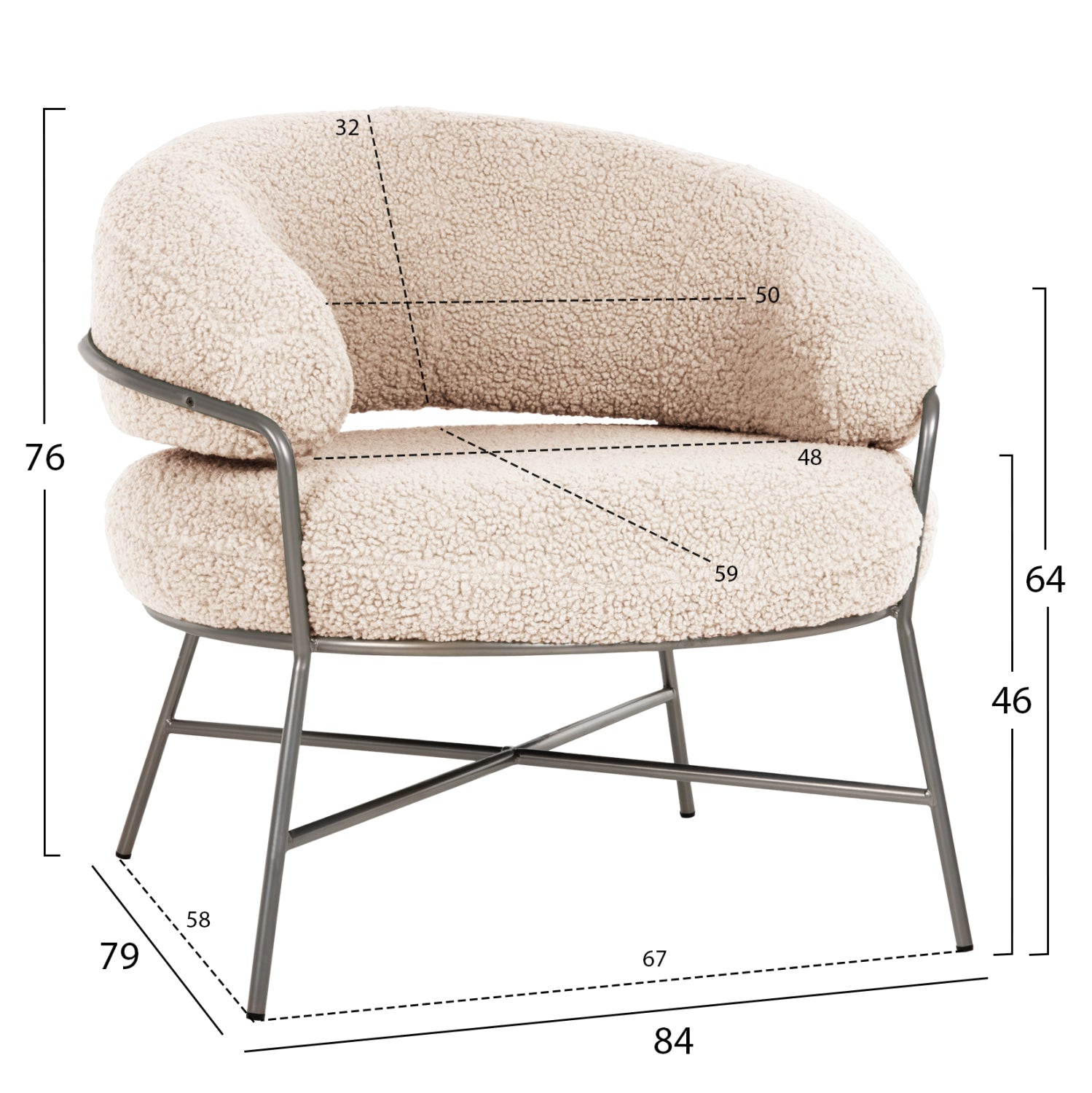 Кресло TRUDI букле бял цвят 84x79x76