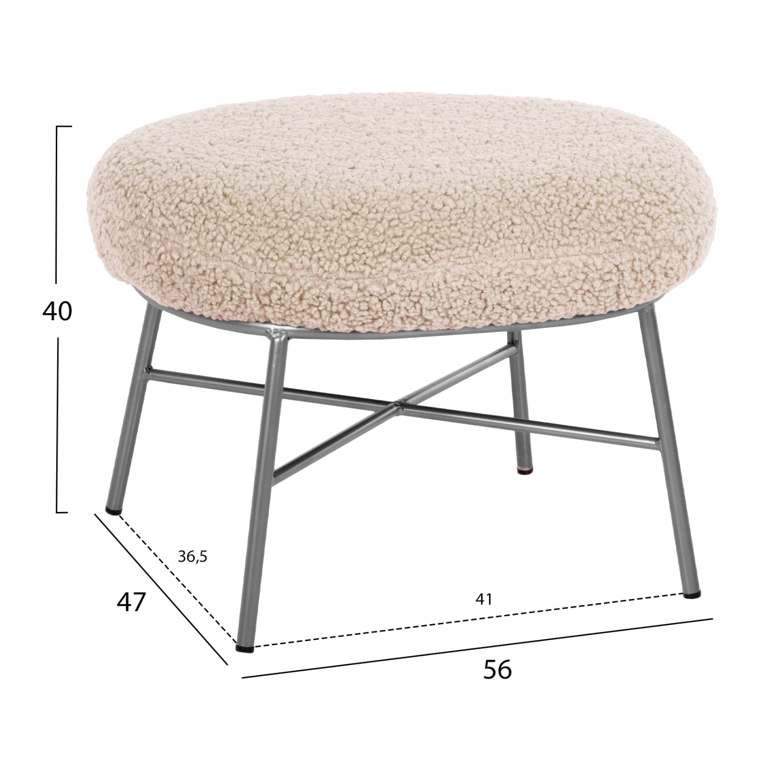 Табуретка Труди букле бял цвят 56x47x40